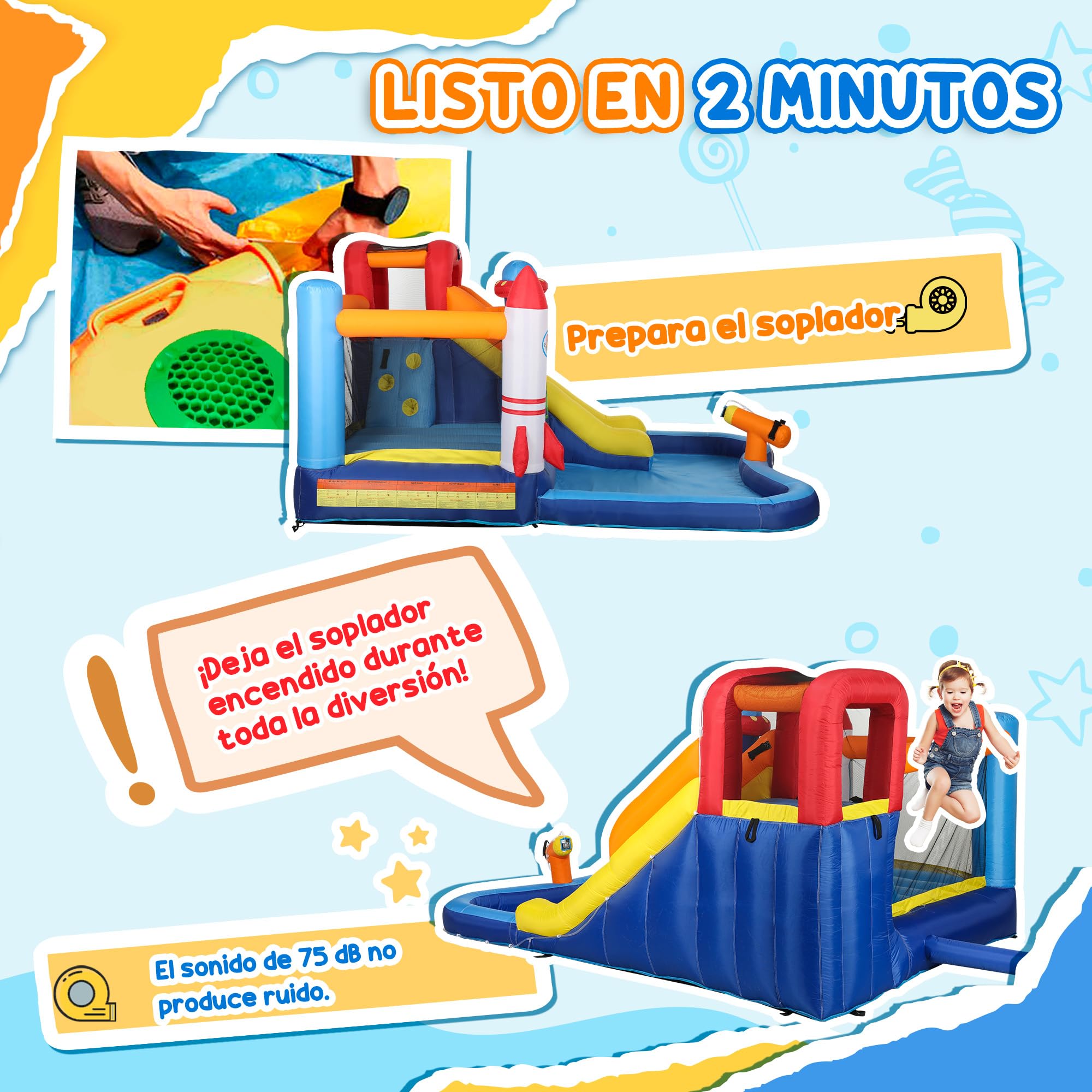 AIYAPLAY Castillo Hinchable con Soplador 5 en 1 Parque Acuático Hinchable para Niños con Tobogán Piscina de Chapoteo Escalada y Cañón de Agua para Exterior Interior 360x250x195 cm