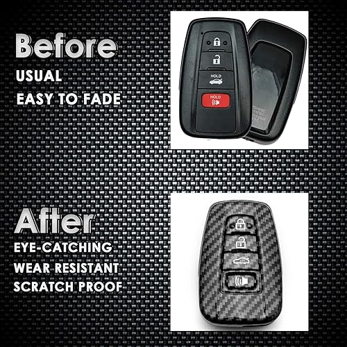 Miniatura 6 de x xotic tech Funda de llavero de ABS con patrón de fibra de carbono negro brillante Compatible con Toyota RAV4 Camry Highlander Corolla Avalon C-HR