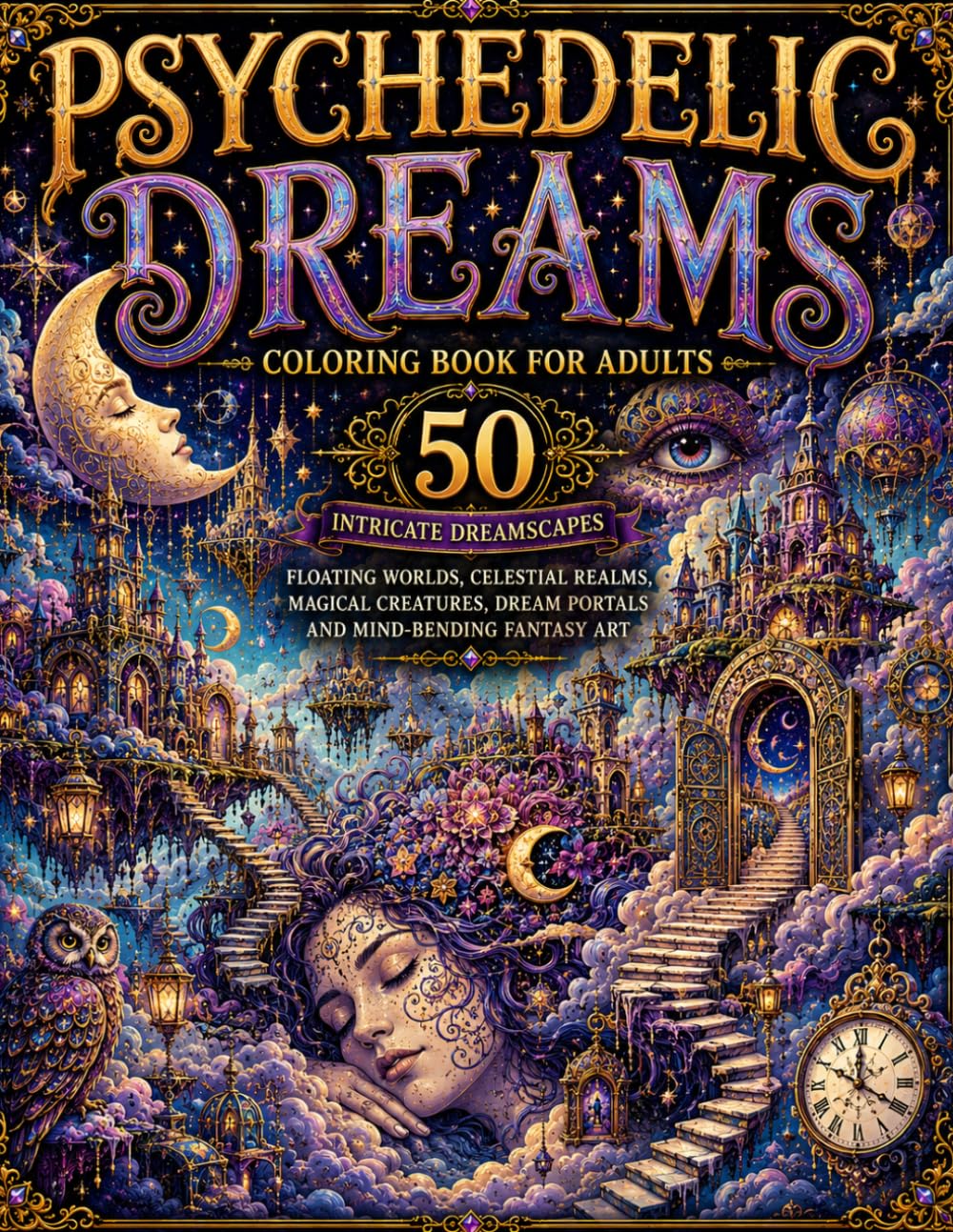 Psychedelic Dreams Coloring Book for Adults: 50 Magical Dreamscapes, Celestial Creatures, Fantasy Worlds and Relaxing Dream-Inspired Designs: A ... Celestial Animals and Magical Landscapes
