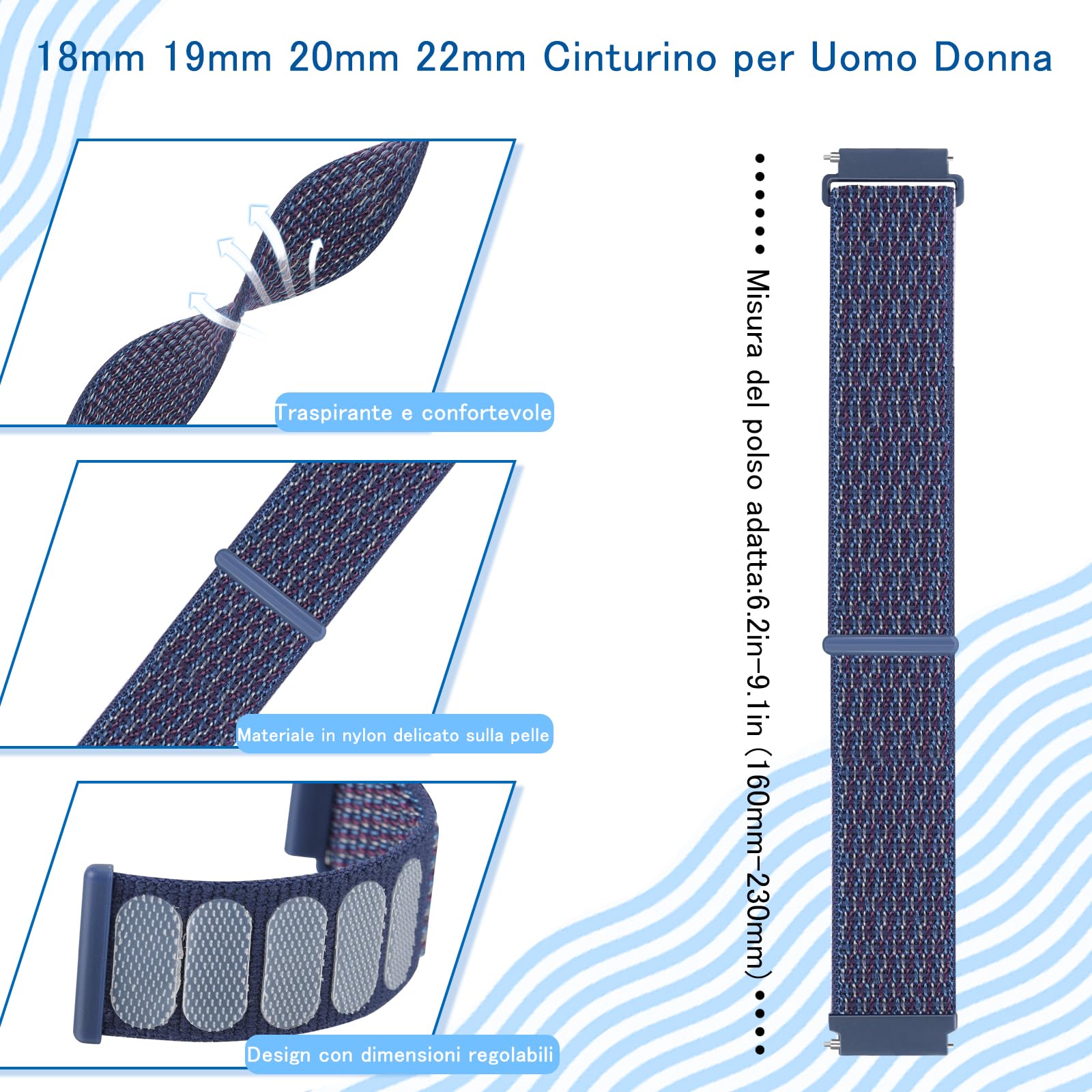 TumCez 18mm 19mm 20mm 22mm Cinturino per Uomo Donna,Regolabile Sgancio Rapido Cinturini Orologio in Nylon per Samsung/Garmin/Fossil/Amazfit/Huawei Orologio