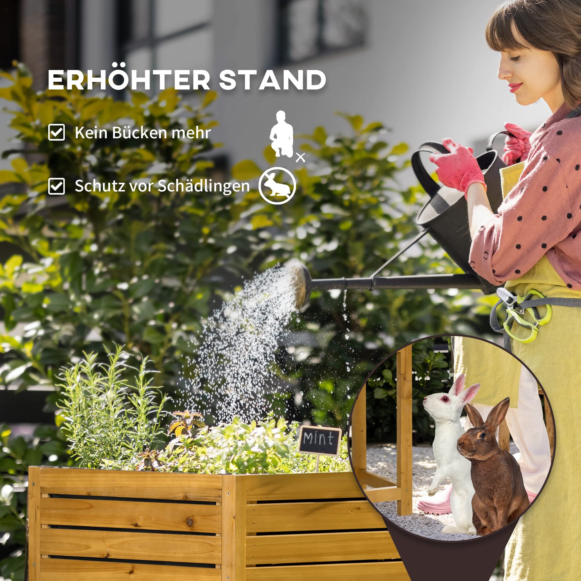 Outsunny Hochbeet Blumenkasten Pflanzkasten Holz Braun 64 x 63 x 74,5 cm