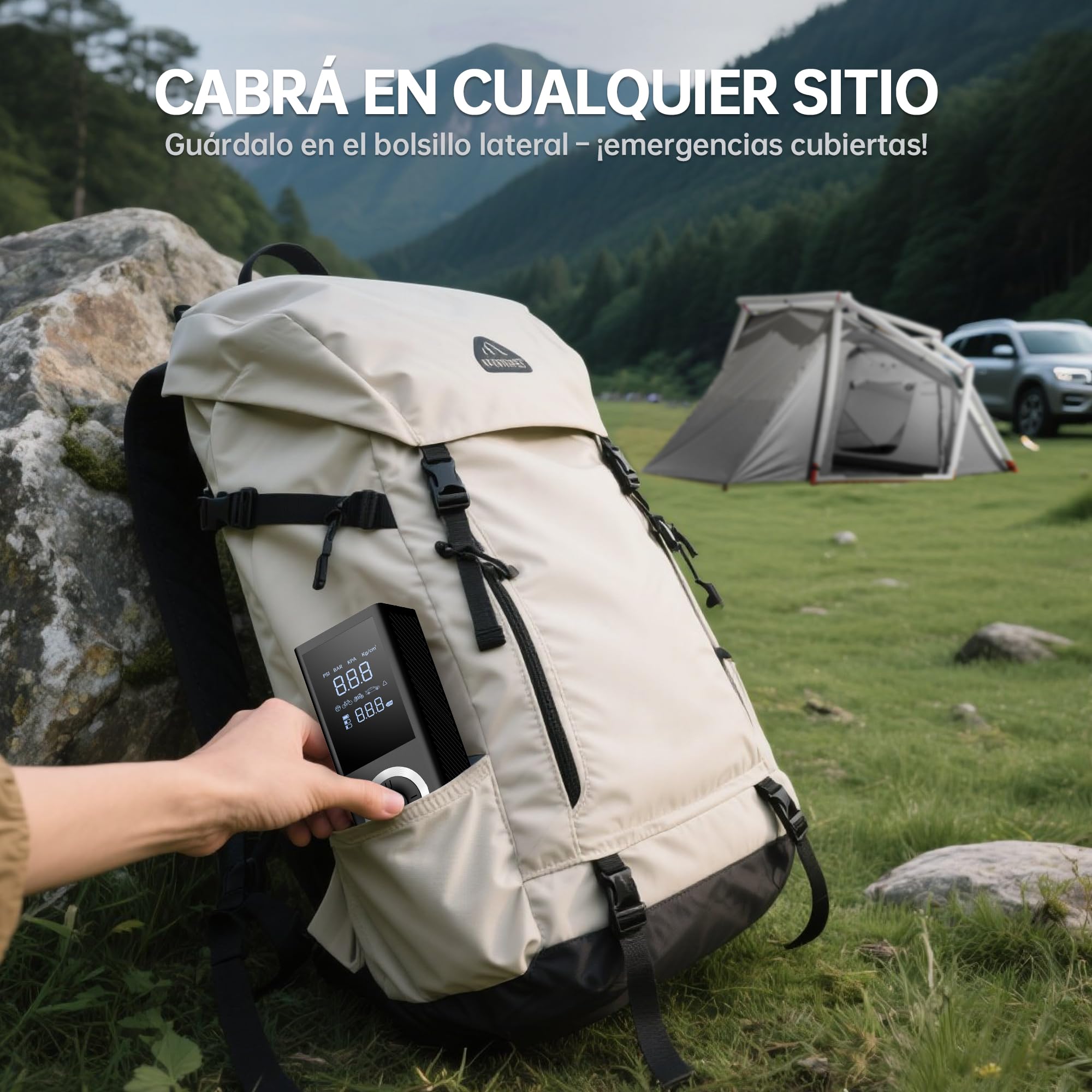 Inflador de Neumáticos 150 PSI – Compresor de Aire Portátil e Inalámbrico con Pantalla Digital, Luz LED, Apagado Automático y Batería Recargable 10000 mAh para Coche, Moto y Bicicleta