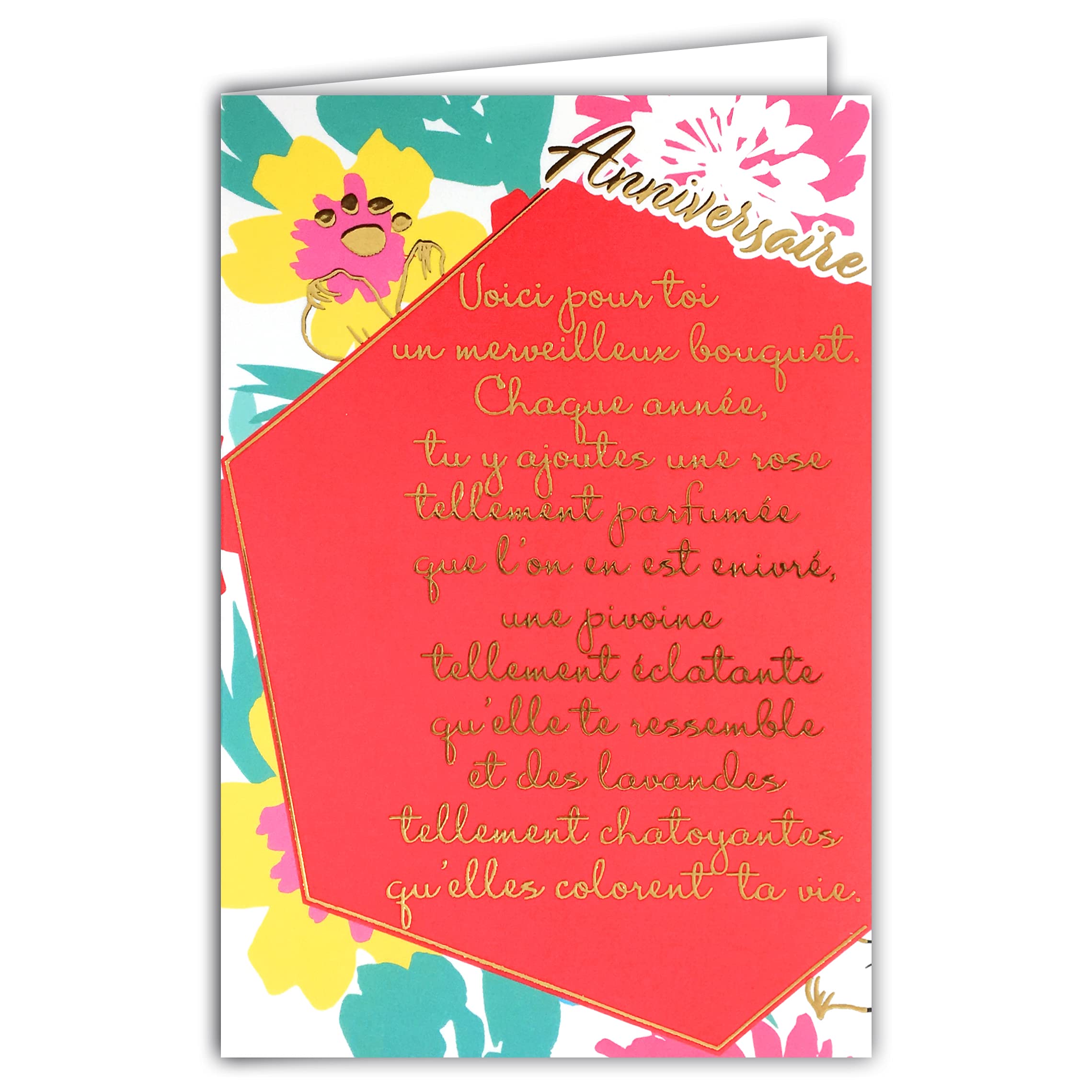 Afie 69-3025 Birthday Card with Large Text in Gold-Plated Words that Shine; Comes with Matching Colour Envelope; Closed Card Size 11.5 x 17 cm; Made in France