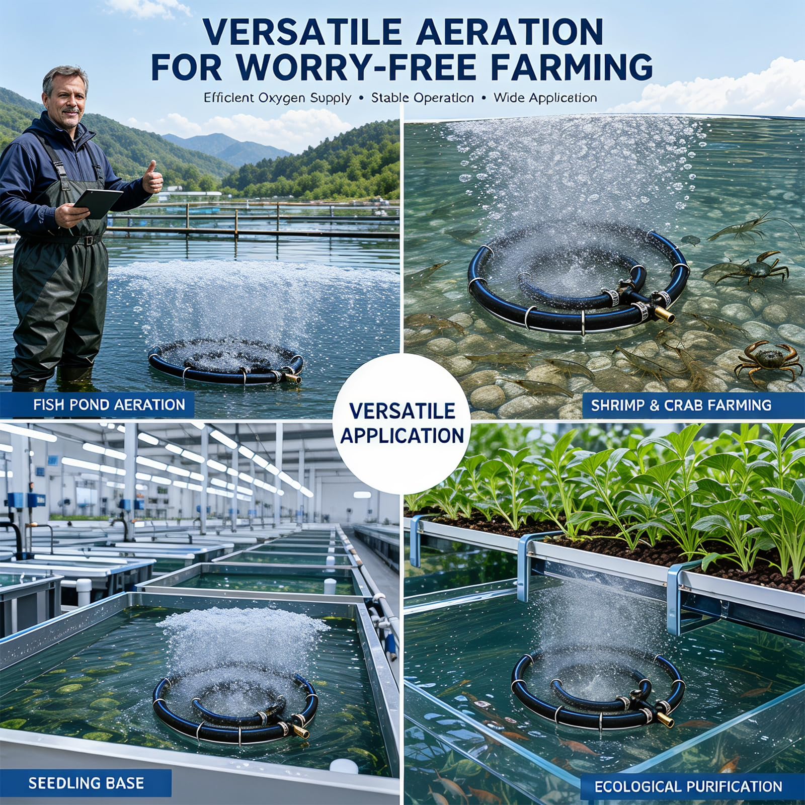 Belüfterring Teich 2-in-1 Ø 25cm Edelstahl 304 Belüftungsring mit 5m Schlauch Ø 9mm, Teichbelüfter, Sauerstoffanreicherung für Gartenteich Koiteich Aquarium