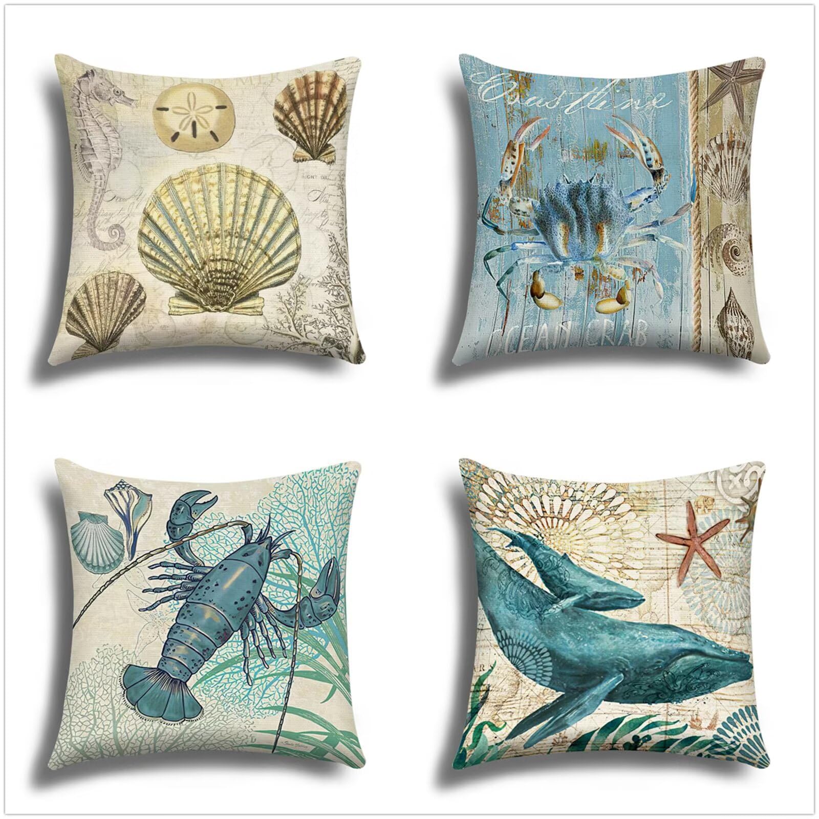 Kissenbezug Weihnachten 4er Set Quadratisch Doppelseitig Leinen Weihnachtskissenbezug 60x60cm grüner Delfin Christmas Decorations,für Sofa Schlafzimmer Wohnzimmer Balkon Dekokissen P1-322