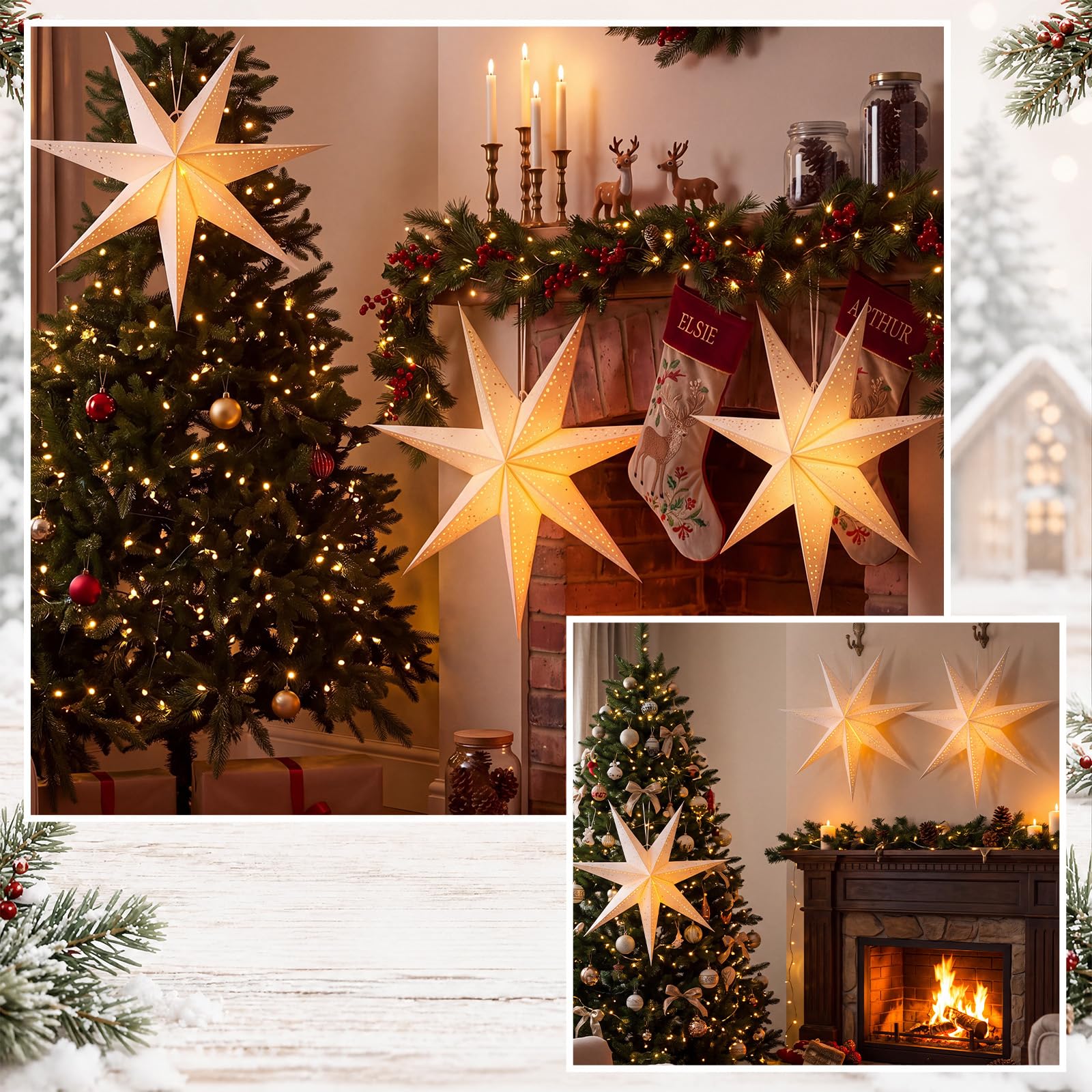 Sabary Papierstern-Laterne, 73 cm, extra groß, Weihnachtspapiersterne, Lampenschirm, 7 spitze Sterne, hängende Ornamente für Weihnachten, Neujahr, Hochzeit, Party, Urlaub, Geburtstag, Party
