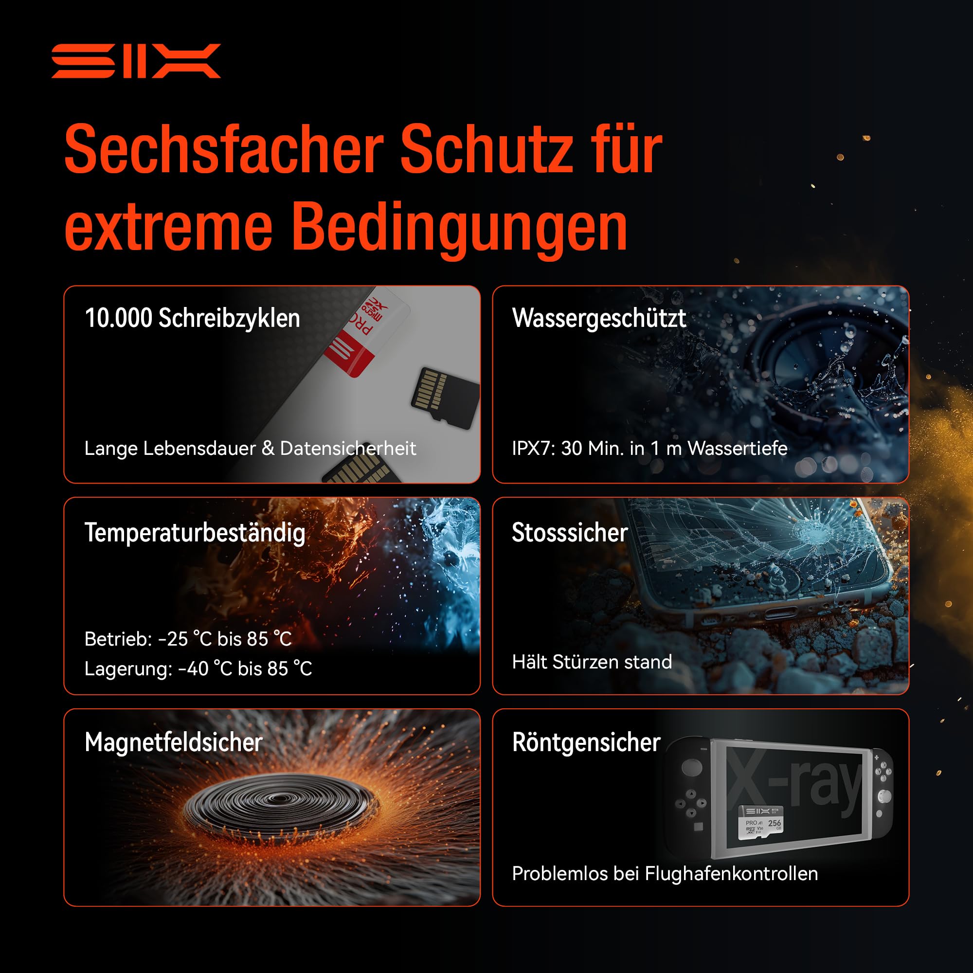SIX 128GB Micro SD Karte - U3 V30 A1 100 MB/s Lesen Endurance MicroSDXC Memory Speicherkarte mit Adapter/Kartenleser für 4K UHD Enabled Dashcams, Action Cameras, Drones 128 gb Microsd Card