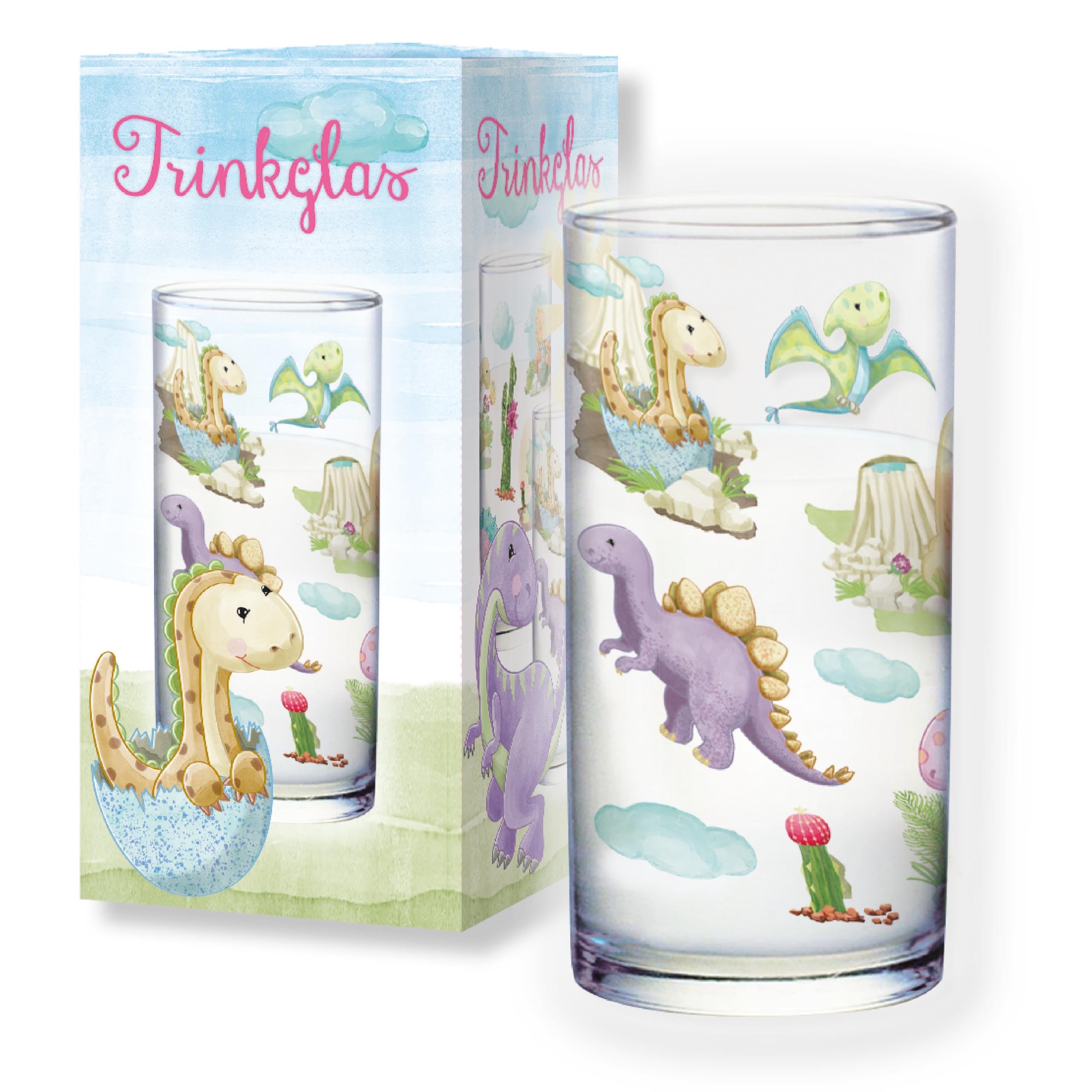 Lutz MauderTapirElla Drinking Glass, Cute Dinos, Children's Drinking Glass with Dinosaur Motifs