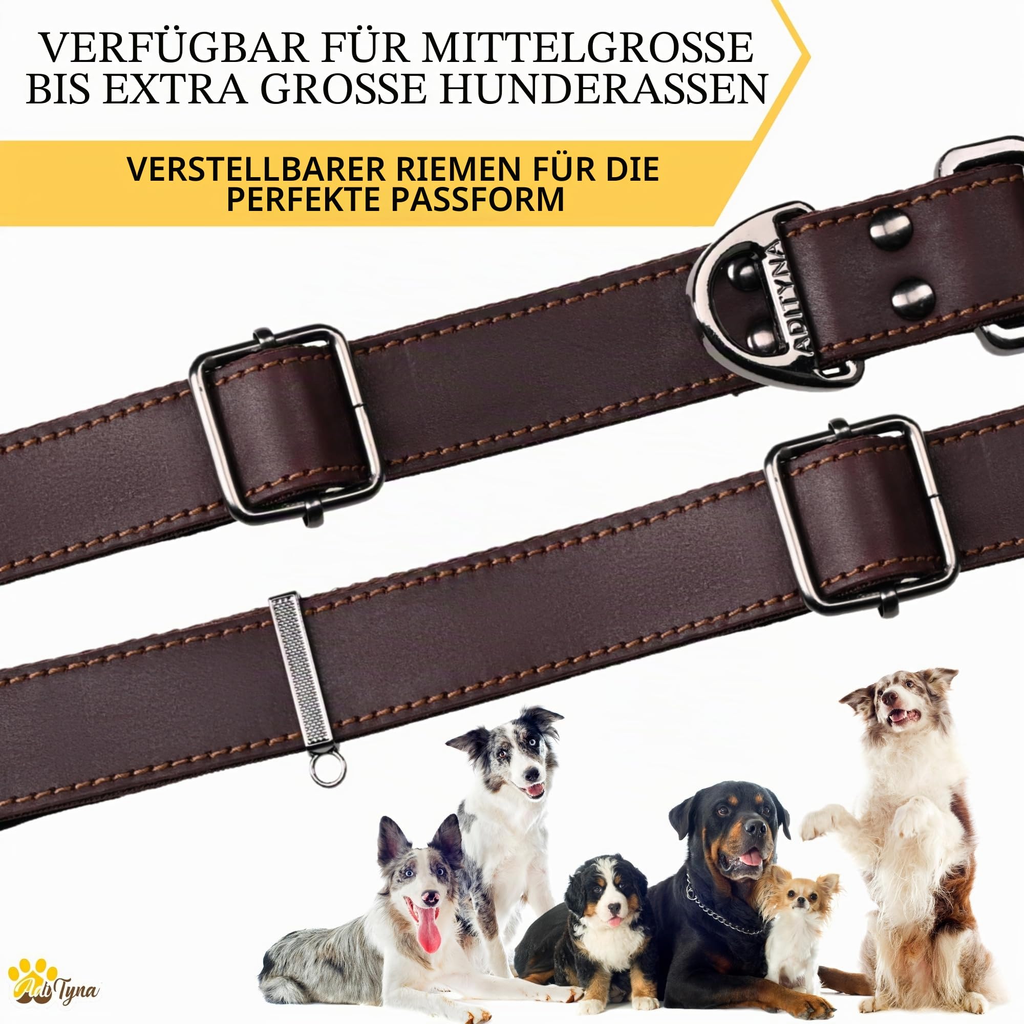 ADITYNA Hundehalsband aus Leder mit Metallschnalle, strapazierfähig, verstellbar für große und extra große Hunde, Spaziergänge und Training (Braun, passend für Halsumfang von 48,3–76,2 cm)