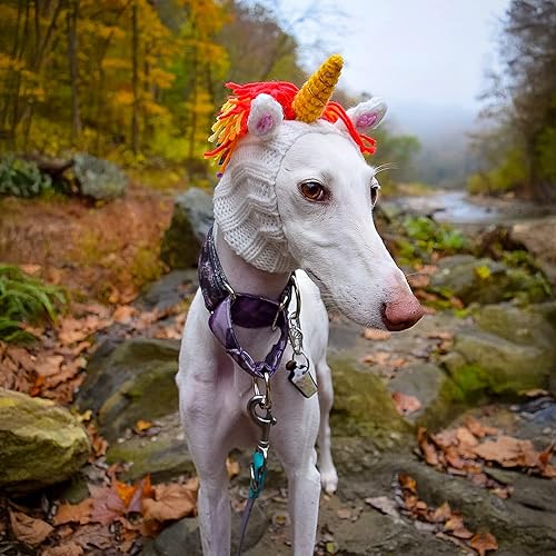Miniatura 10 de Zoo Snoods Disfraz de unicornio, tejido de punto arcoíris para perro, envoltura para mascotas, cubierta cálida para el cuello para Halloween e