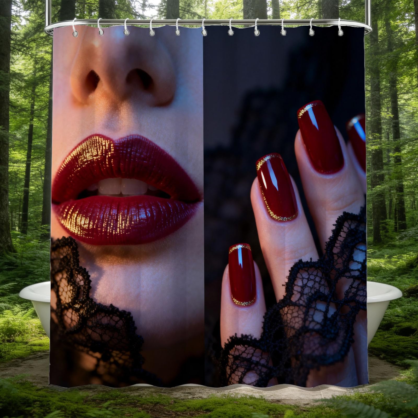 Hongduo 3D Red Lips Shower Curtain for Stalls Bathtubs Shabby Chic Bathroom Decor Shower Curtain Set Polyester Fabric Waterproof 180x180cm/71X71 Inch with Hooks