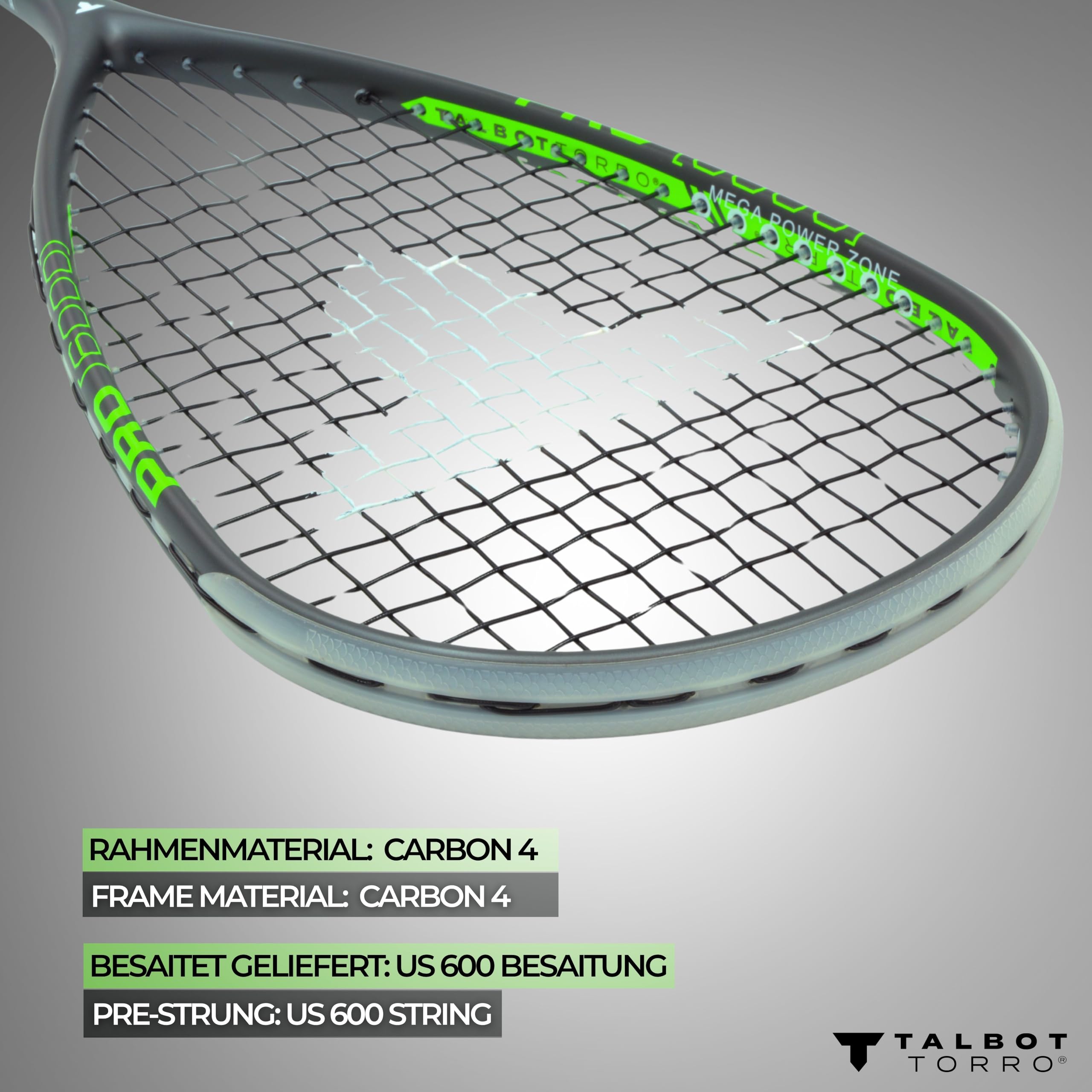 Raqueta de Squash Talbot-Torro Pro 6000 – Ultraligera y Potente | Carbono 4 | Máxima Aceleración de la Bola Gracias a su Diseño Ofensivo | Encordada y Lista para Jugar | para Jugadores Avanzados — view 3