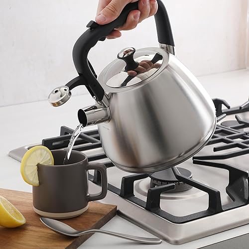 Miniatura 2 de Mr. Coffee Armidale - Hervidor de té silbante de 2.5 cuartos de galón, hervidor grande de acero inoxidable cepillado para estufa, tetera duradera de