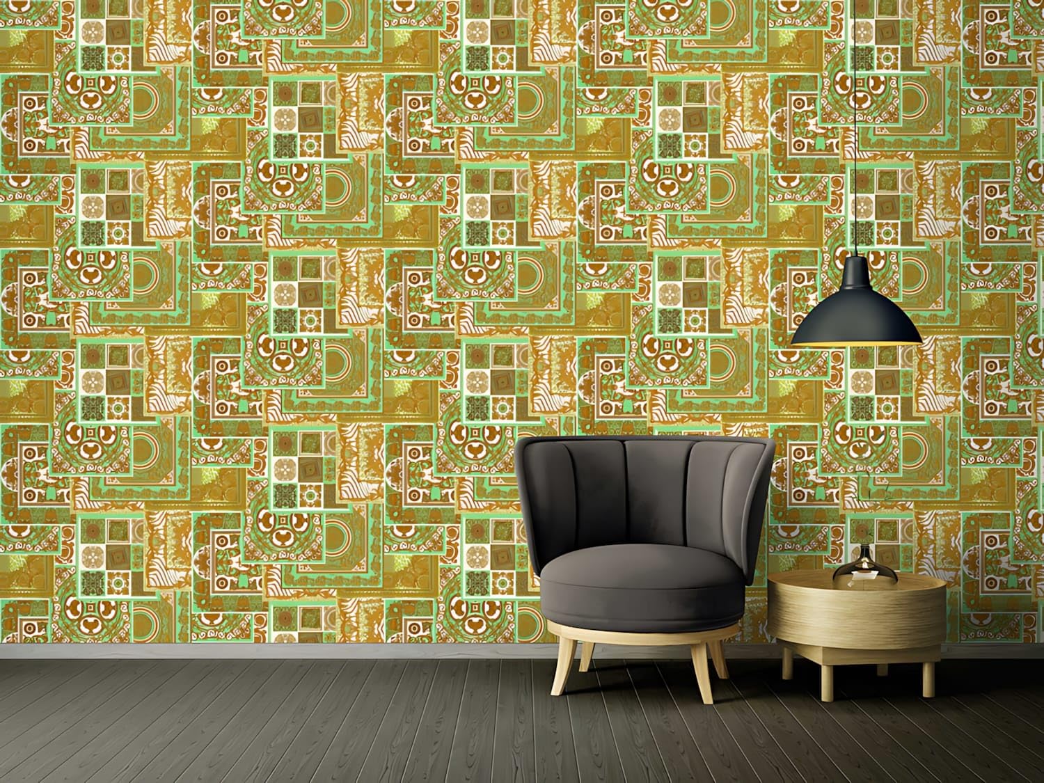Profhome Carta da parati design 370482-GU carta da parati intissata (TNT) oro verde marrone 0,70 m x 10,05 m / 7,035 m2