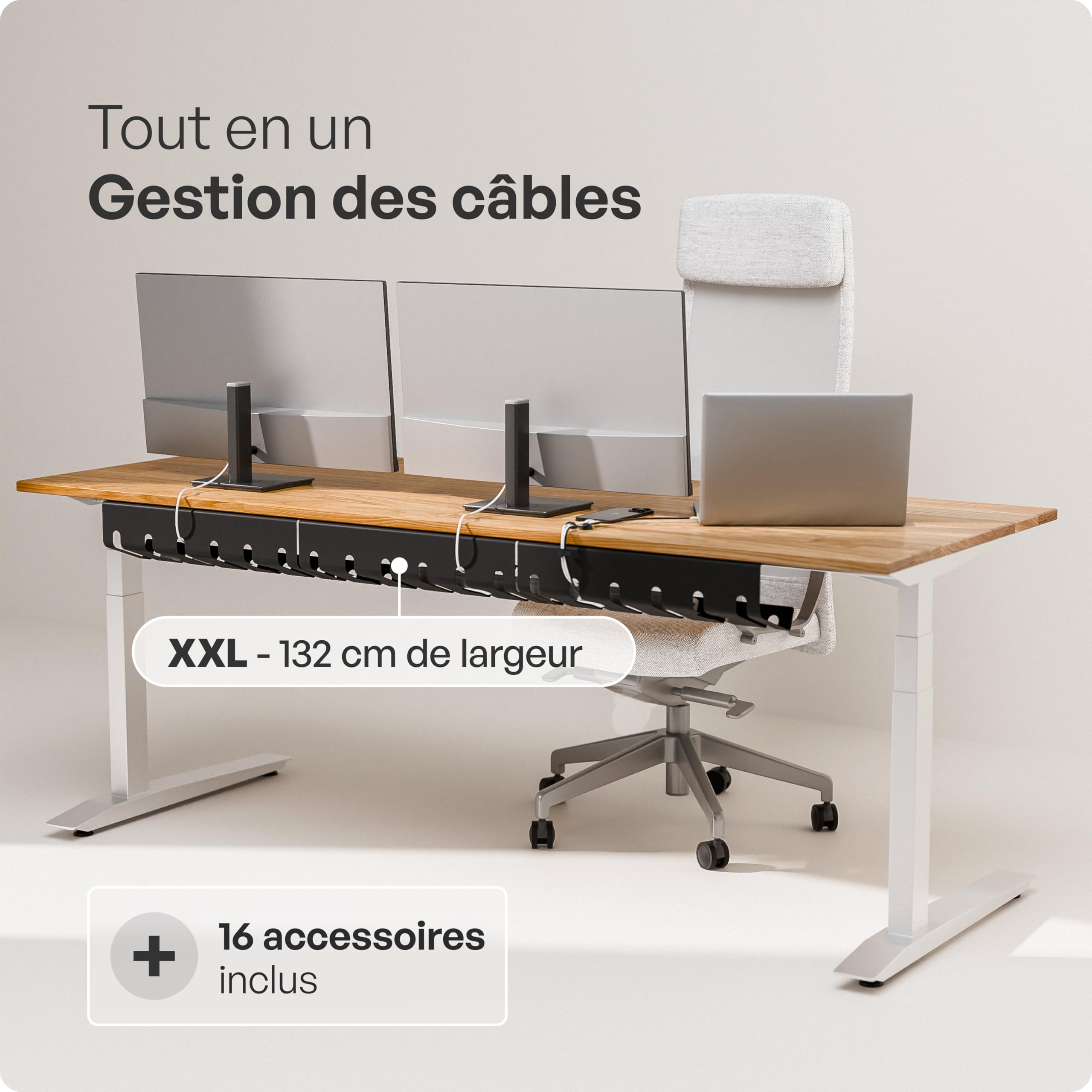 PAMO Gestion des câbles sous Le Bureau pour Un Montage Facile sous la Table I avec 10 Attaches de câble I Organiseur de pour Bureau ou à Domicile | Support de Plateau de câbles Bien