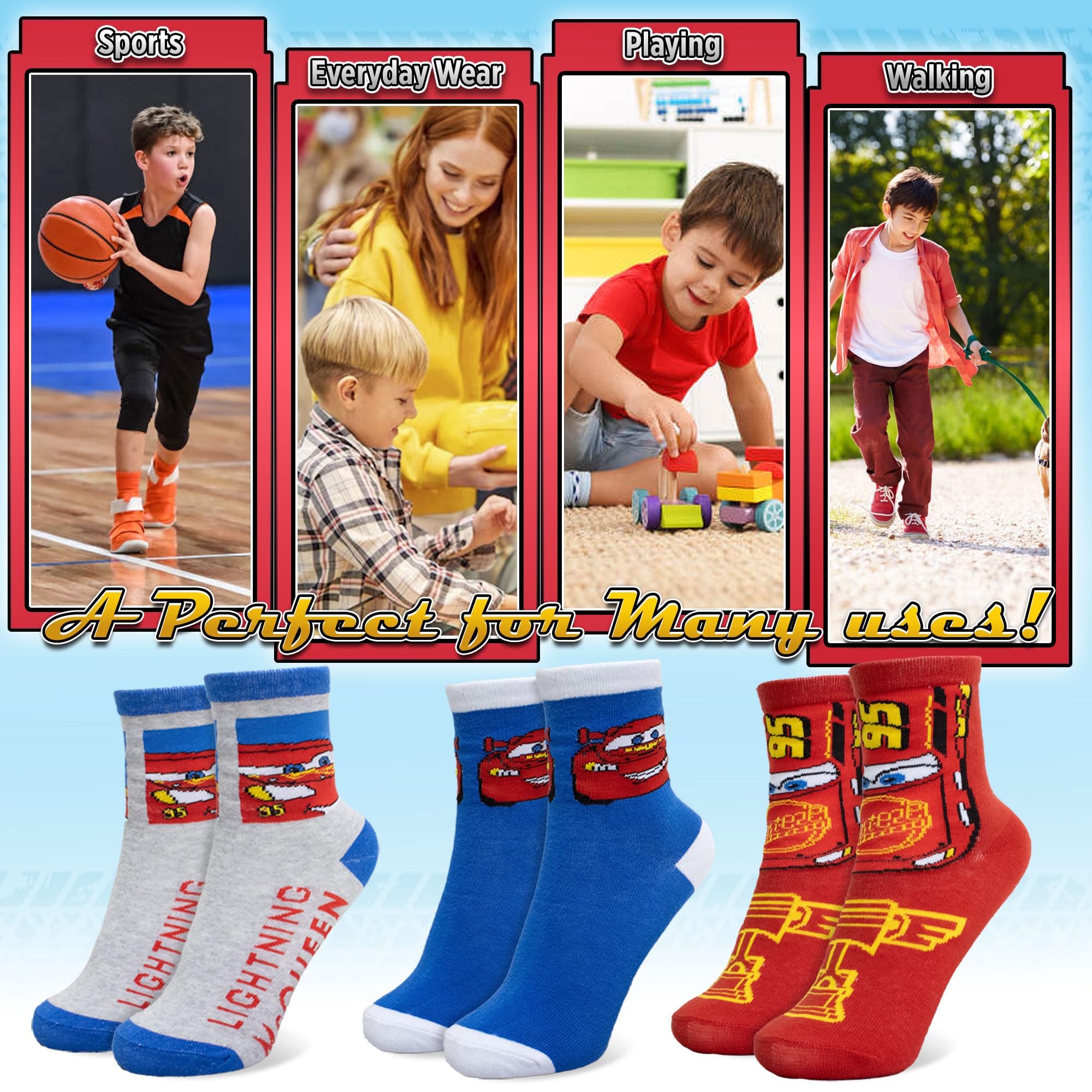 Disney Chaussettes enfant Cars Saetta set 3 paires de chaussettes en coton enfant 7115