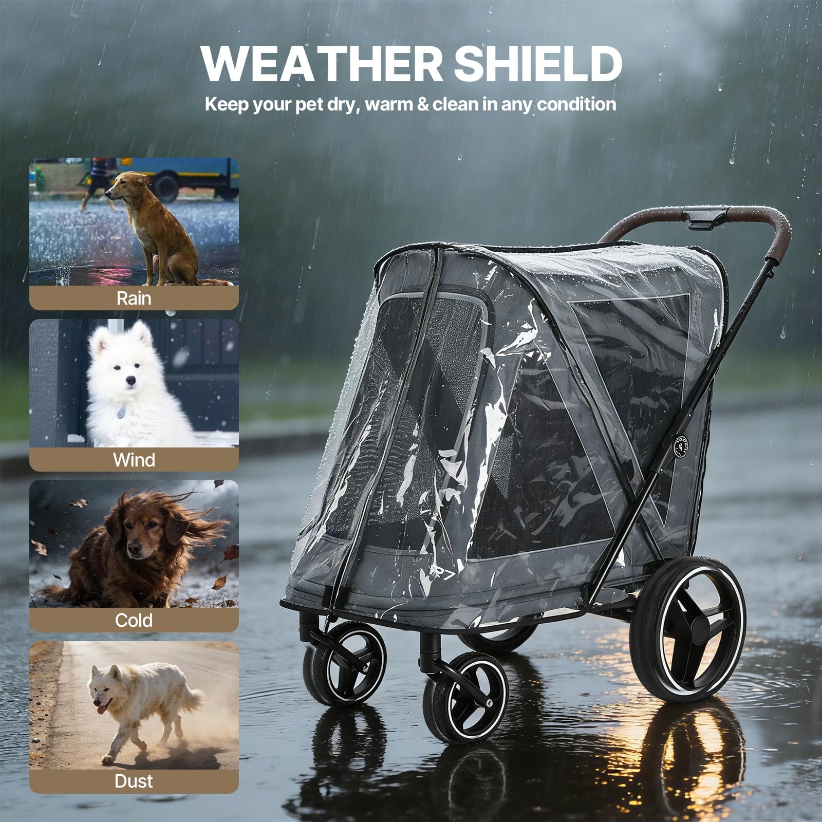 Beberoad 2-in-1-Hundebuggy & Fahrradanhänger für große Hunde, R7 All-Terrain Haustier-Kinderwagen mit ER-Reifen und Stoßdämpfung, Ein-Sekunden-Faltung, 360°-Netz-Belüftung, abnehmbares, waschbares