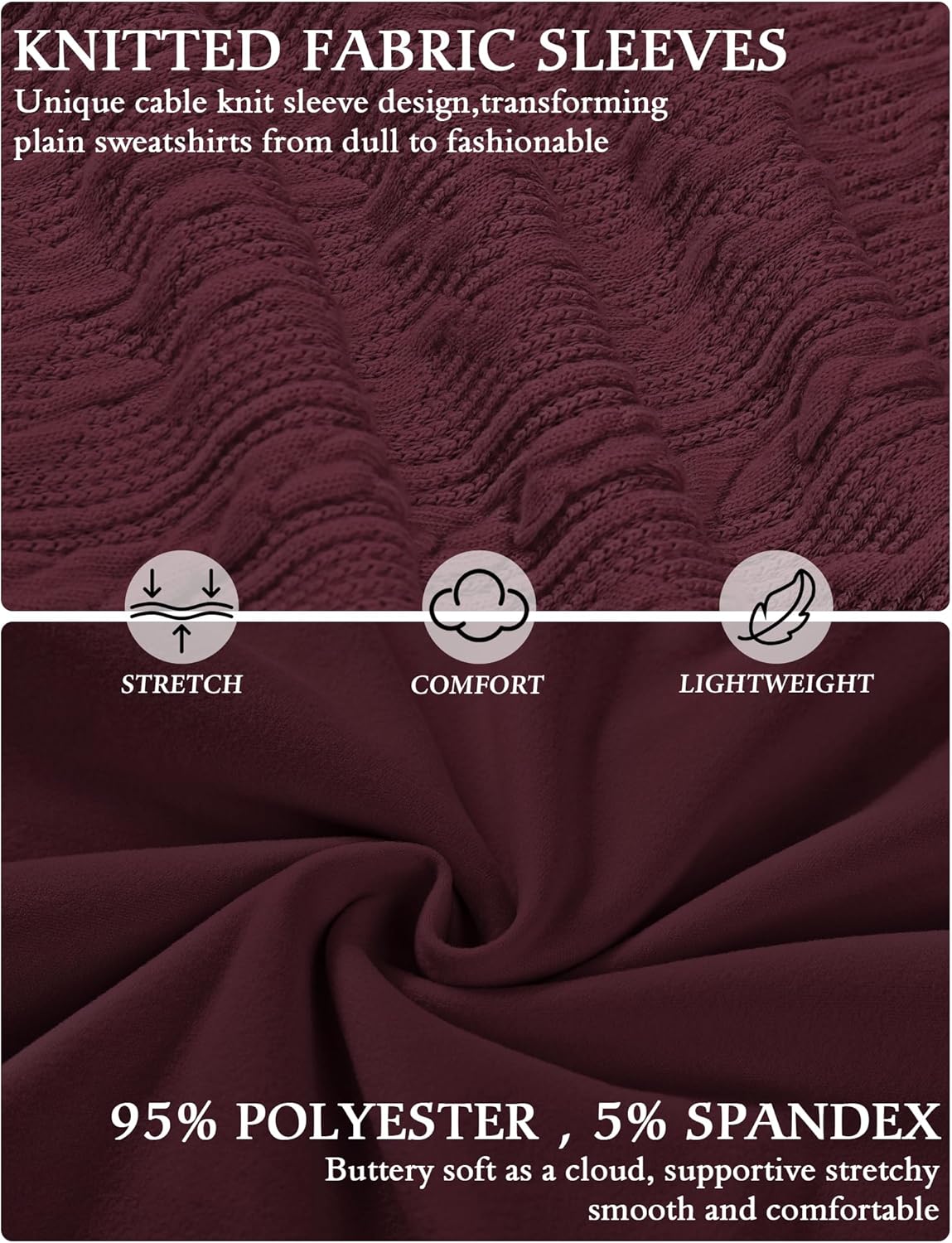 Buauty Womens Sweatshirts Crewneck Cable Knit Sleeve Pullover Sweaters Lightweight Fall Fashion Casual Tunic Tops - Image 5