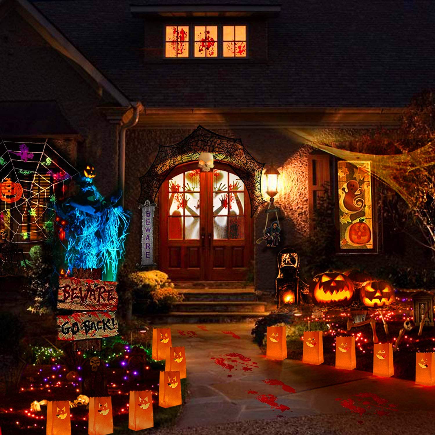 Stmarry 50 sztuk torebek na Halloween, odporne na płomienie, świeczniki Jack-o'-Lantern, świeczniki na Halloween, dekoracje imprezowe