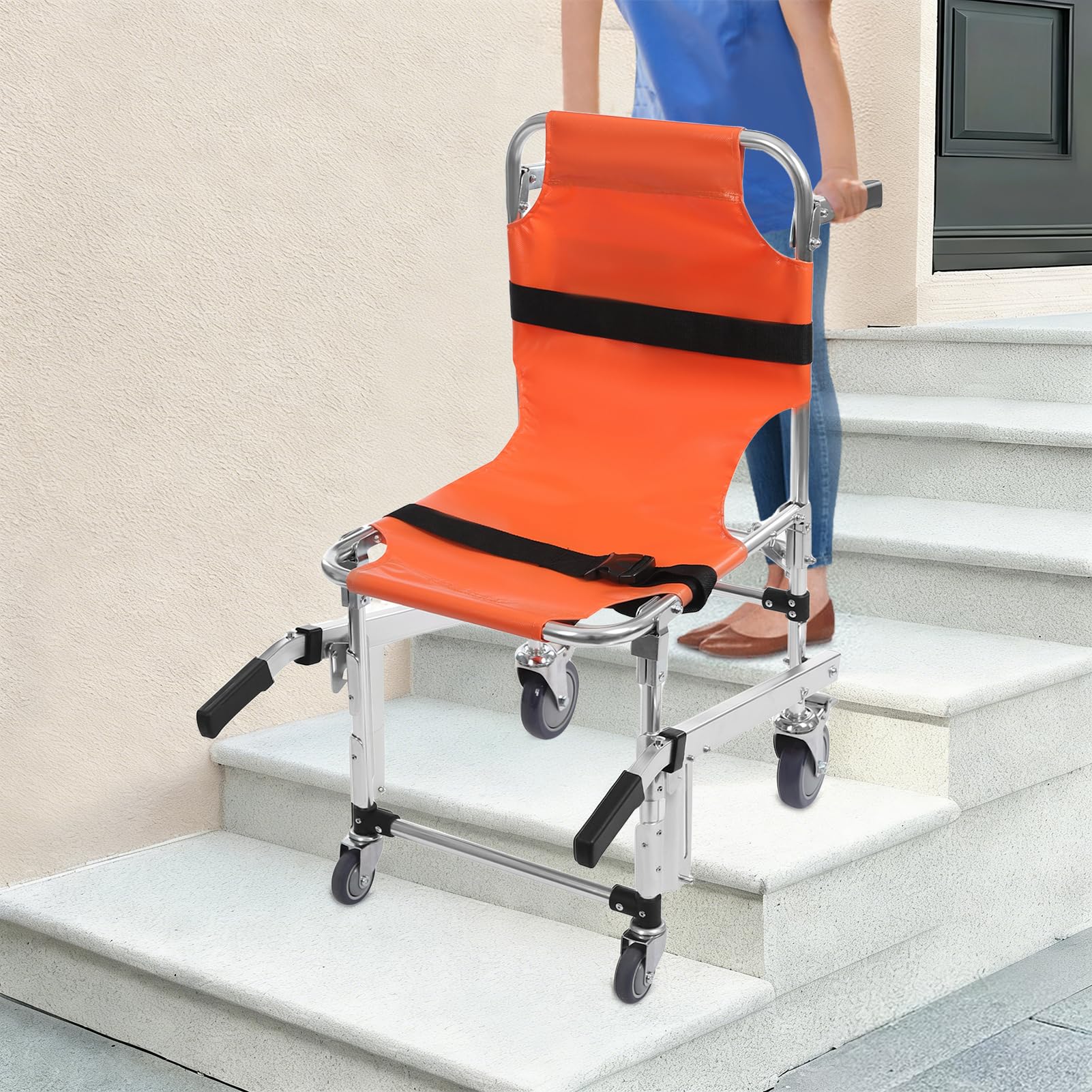 Silla de evacuación, silla de escalera de aleación de aluminio, ligera, plegable con cierre rápido, silla de evacuación para ambulancia bombero (naranja)