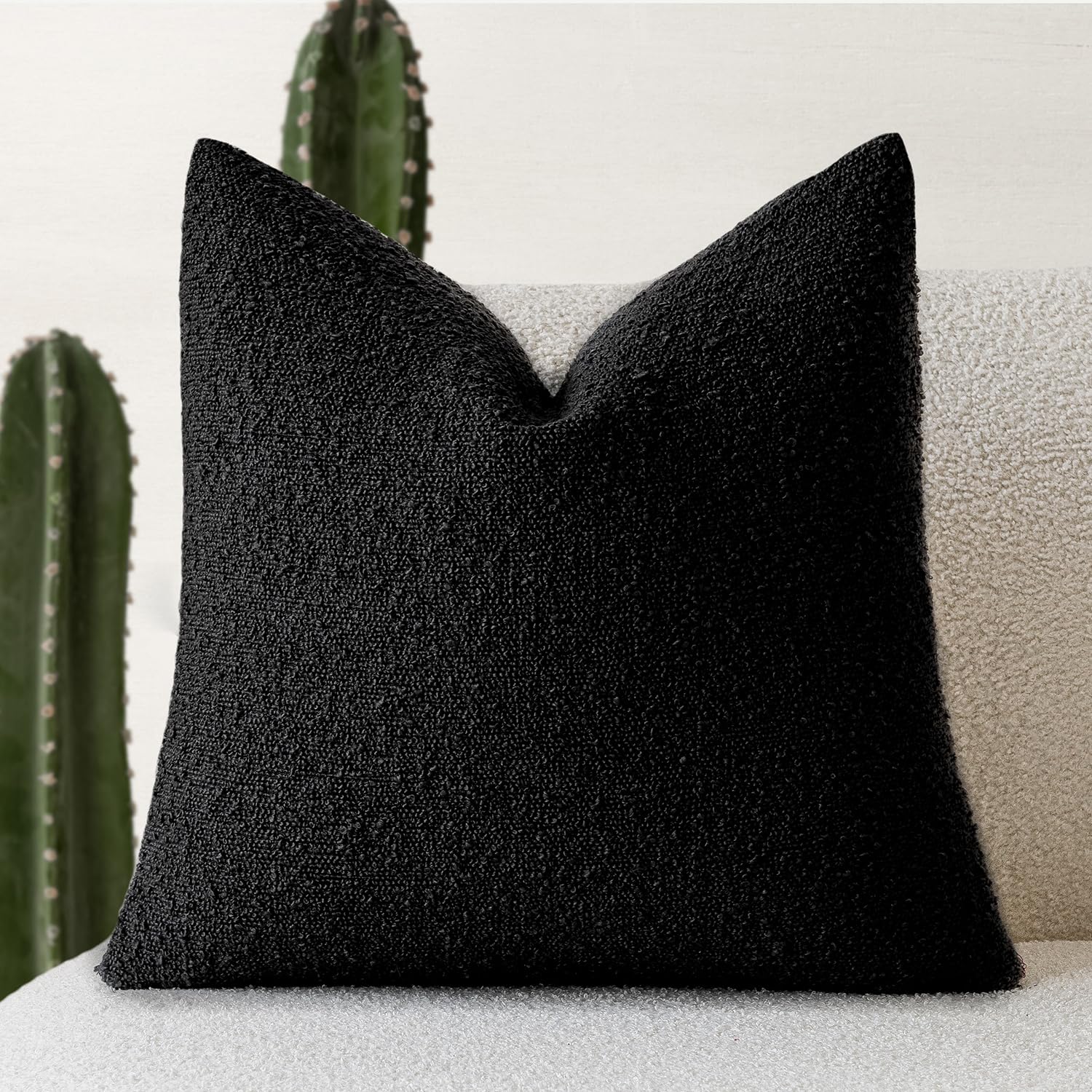 Foindtower Decorative Textured Boucle Throw Pillow Covers Accent Solid Pillow Cases Neutral Soft Cozy Couch Cushion Case for Chair Sofa Bedroom Living