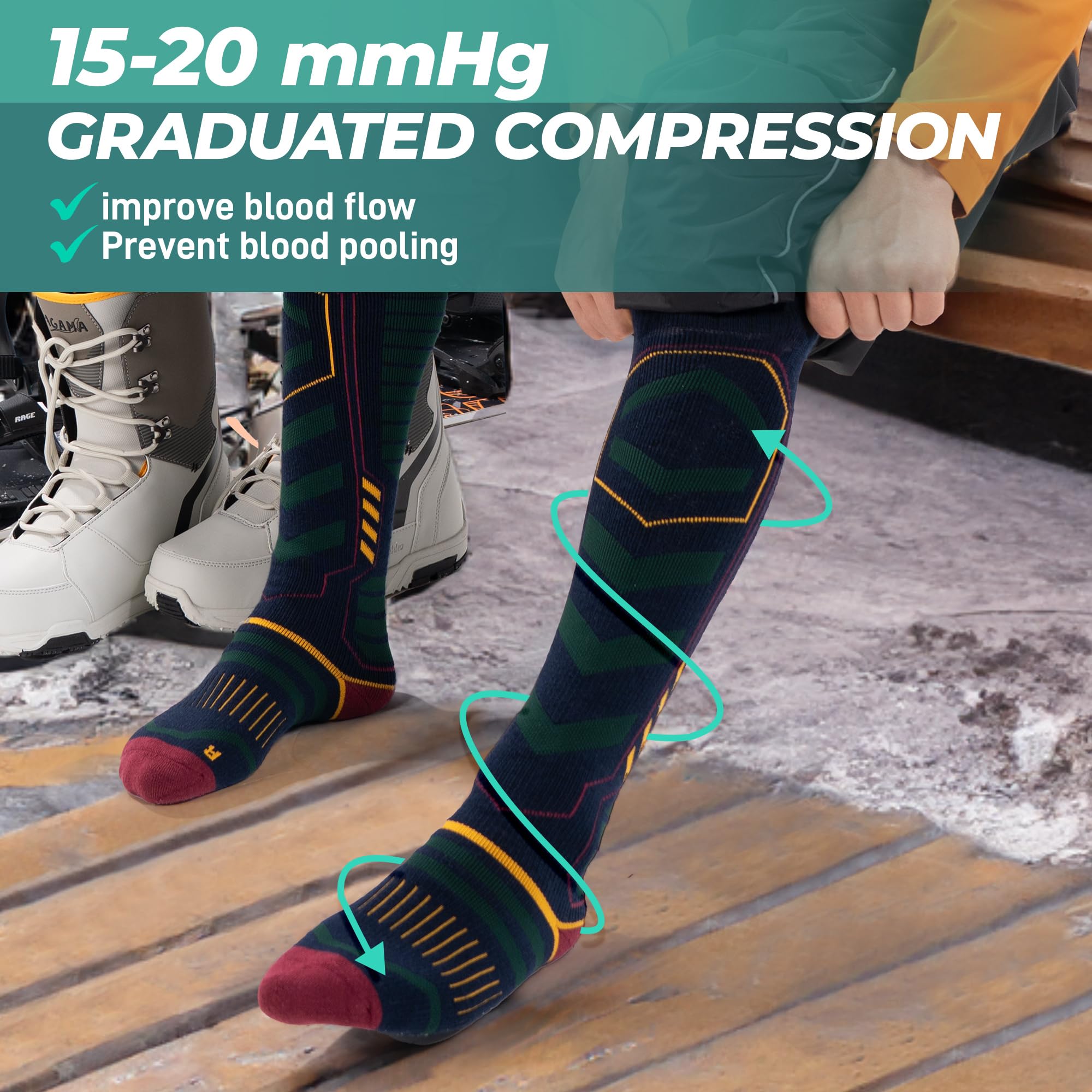 PULIOU Calze Da Sci In Lana Merino, Calze Termiche Da Snowboard, Traspiranti, Ad Asciugatura Rapida, Antiscivolo, Anti-Piaghe Da Decubito, Modello Spesso, Unisex Per Adulti E Adolescenti, 2Paar/3Paar