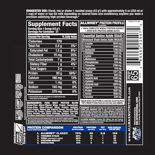 Miniatura 4 de ALLMAX Nutrition - Proteína clásica de suero de leche en polvo, 100% fuente de proteína de suero, 1.06 oz de proteína, sin gluten, 0.00 oz de grasa