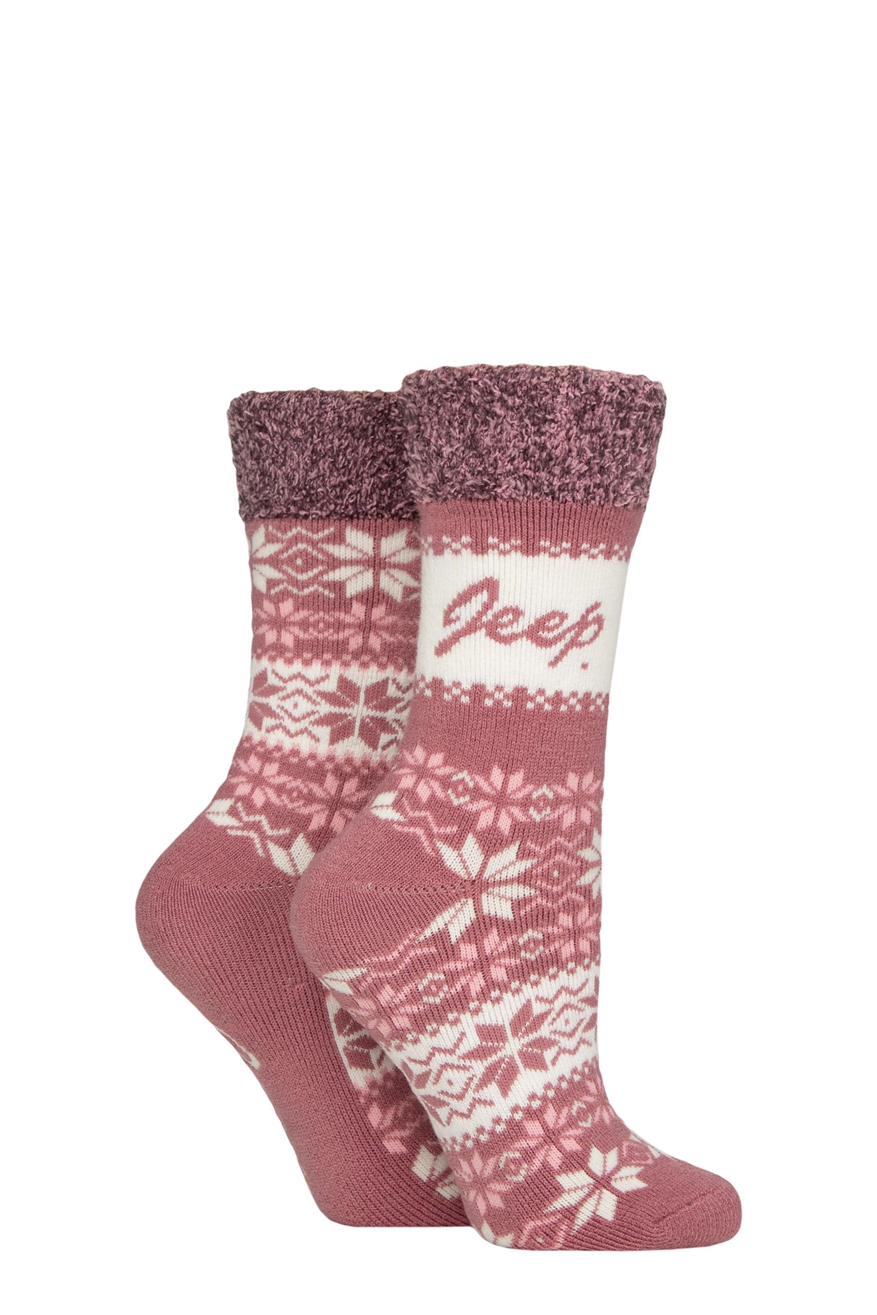 Jeep Women’s 2 Pair Fairisle Soft Top Boot Socks Presented for Gifting Warm Cosy Thick Winter Layers Comfortable Fit Patterned Style Ideal for Cold Weather Walking Size 4-8 Rose/Cream