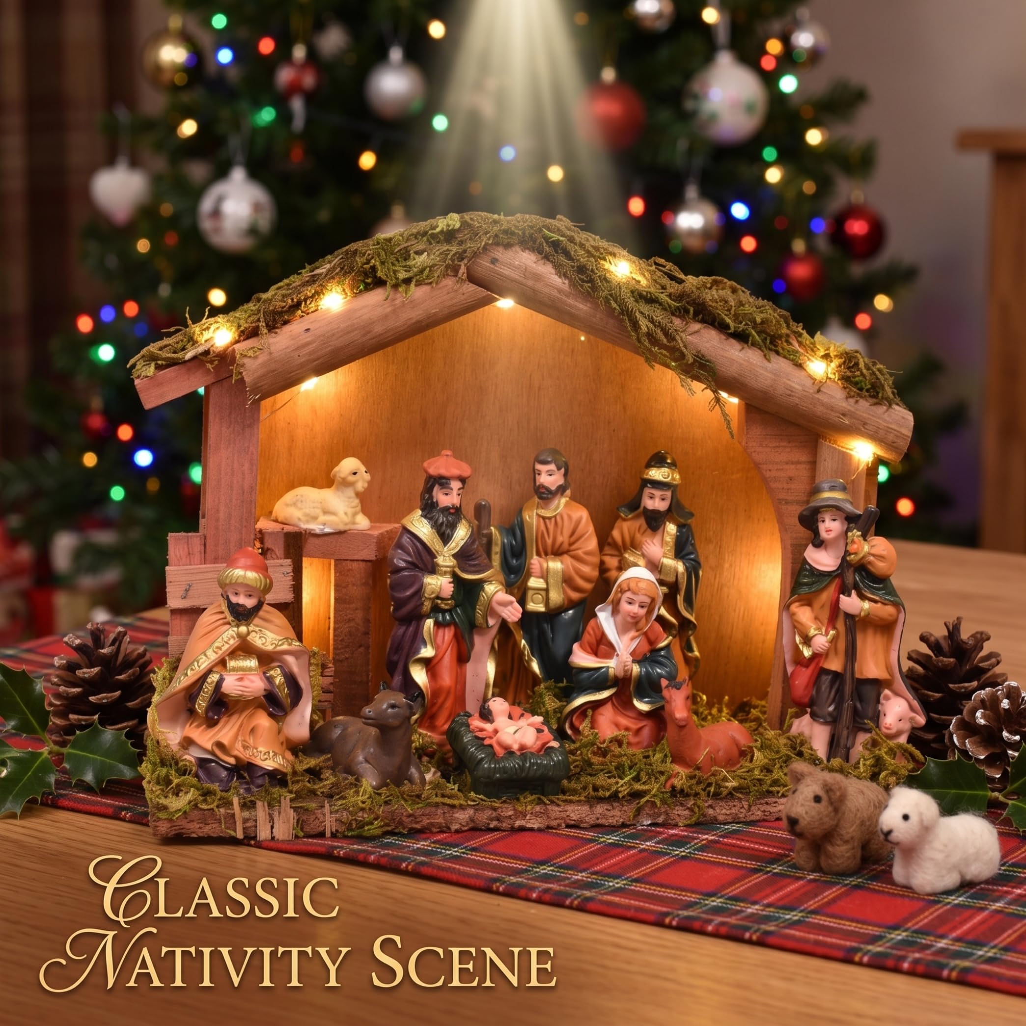 Set per presepe Set per presepe di Natale rustico con capanna in legno