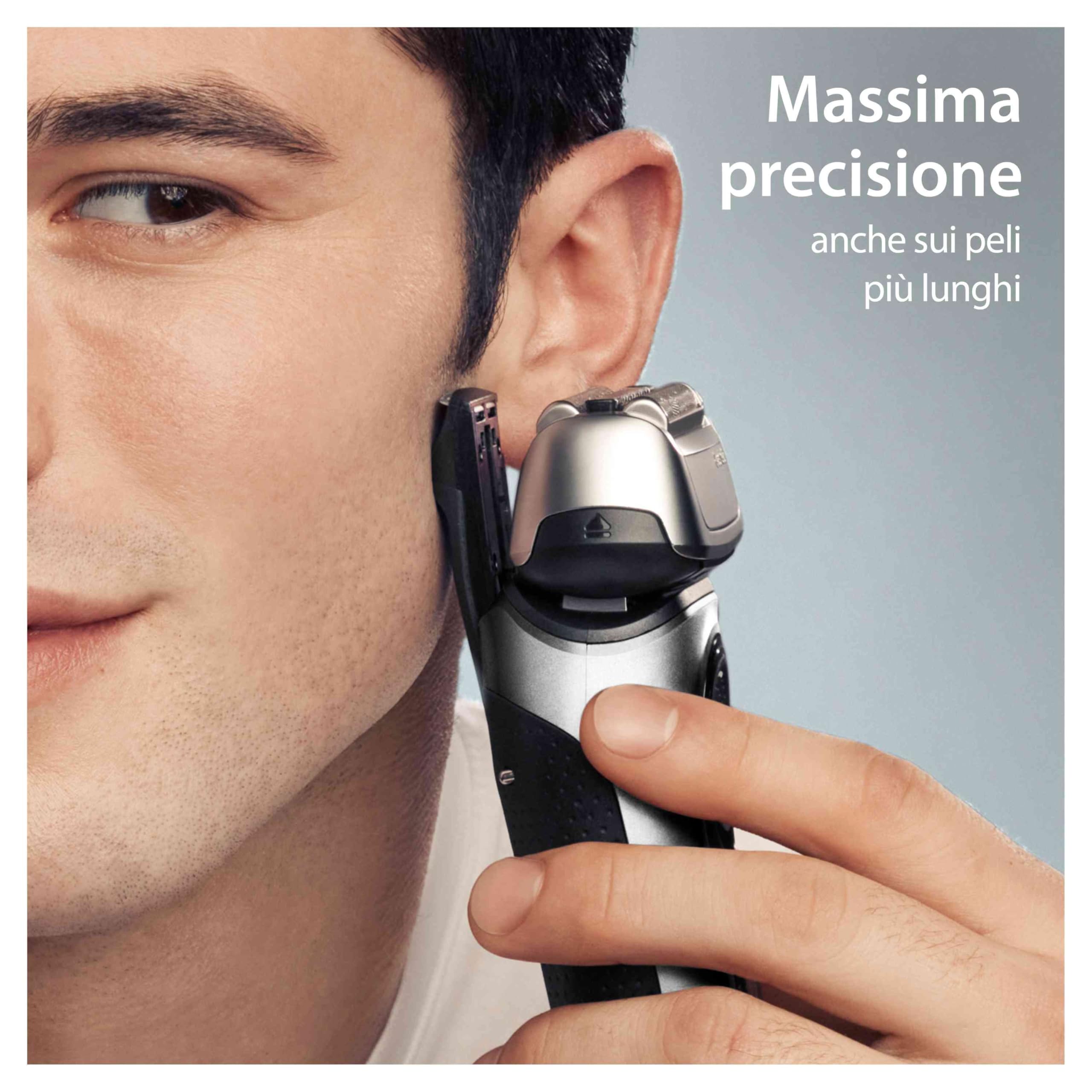 Braun Series 8, Rasoio Elettrico Barba Rifinitore di precisione, Custodia da Viaggio in tessuto, Batteria Litio Ion, 100% Impermeabile Idea Regalo, 8517s Argento