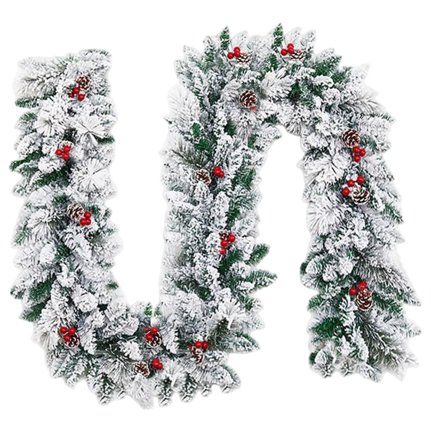 Guirlande de Noël artificielle enneigée de 5 à 9 pieds avec pommes de pin pour cheminée