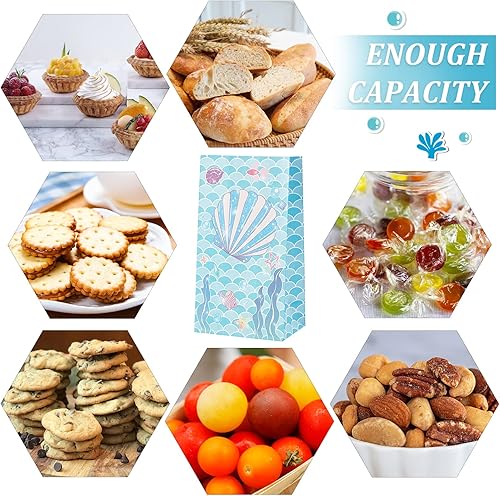 Miniatura 6 de CREATCABIN 20 bolsas de papel oceánicas con temática marina, bolsas de papel de dibujos animados, bolsas de golosinas del mundo submarino, bolsas de