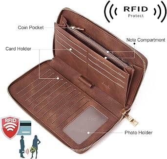 CLUCI Women Wallet Large PU Leather Wristlet Purse for Women RFID Blocking Zip Around Card Holder Ladies Travel Clutch | RFID