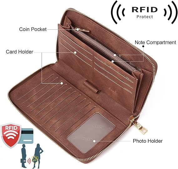 CLUCI Women Wallet Large PU Leather Wristlet Purse for Women RFID Blocking Zip Around Card Holder Ladies Travel Clutch | RFID