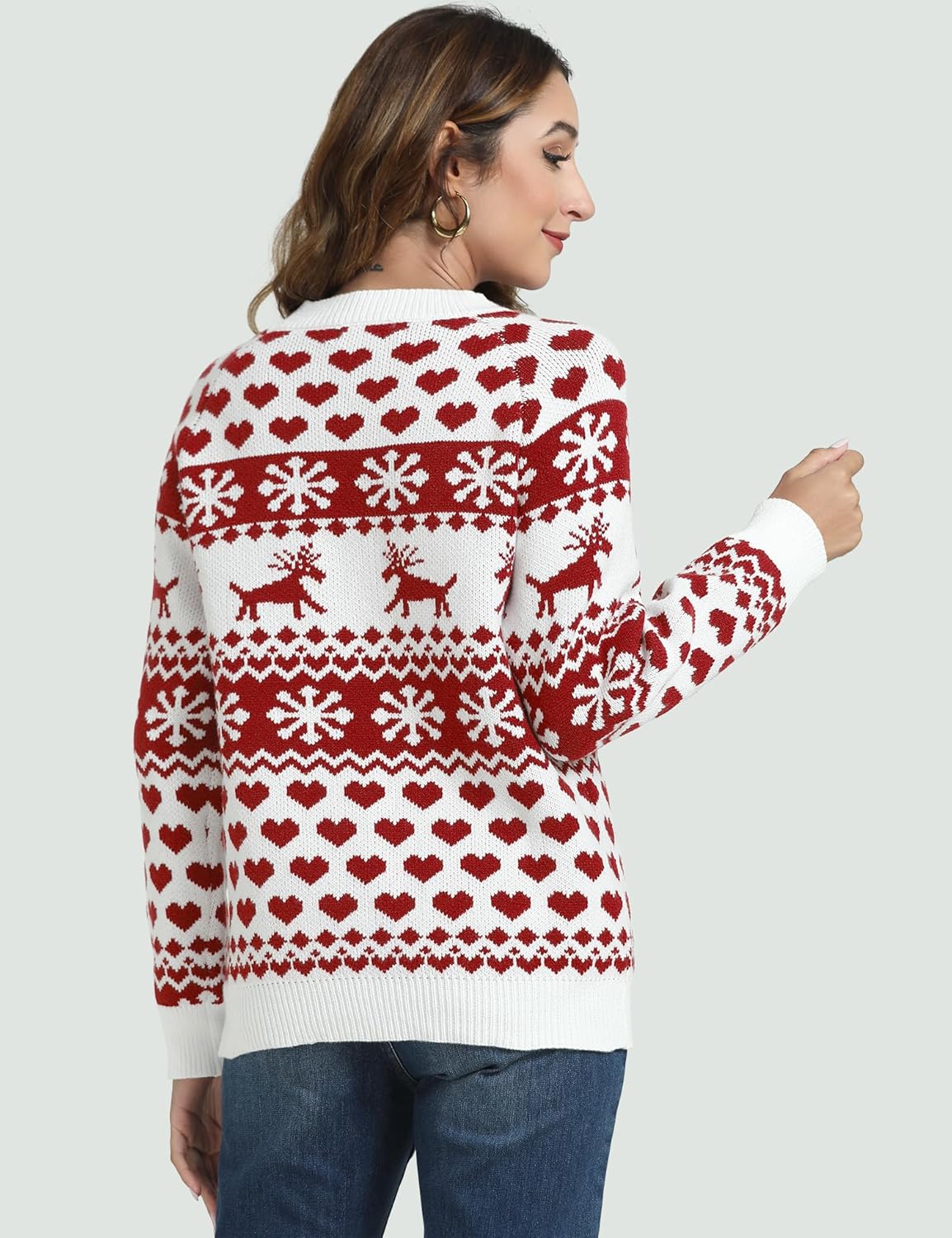 Women's Ugly Christmas Sweater Snowflake Reindeer Pattern Sweaters Crew Neck Cute Xmas Knit Pullover Tops - Image 5