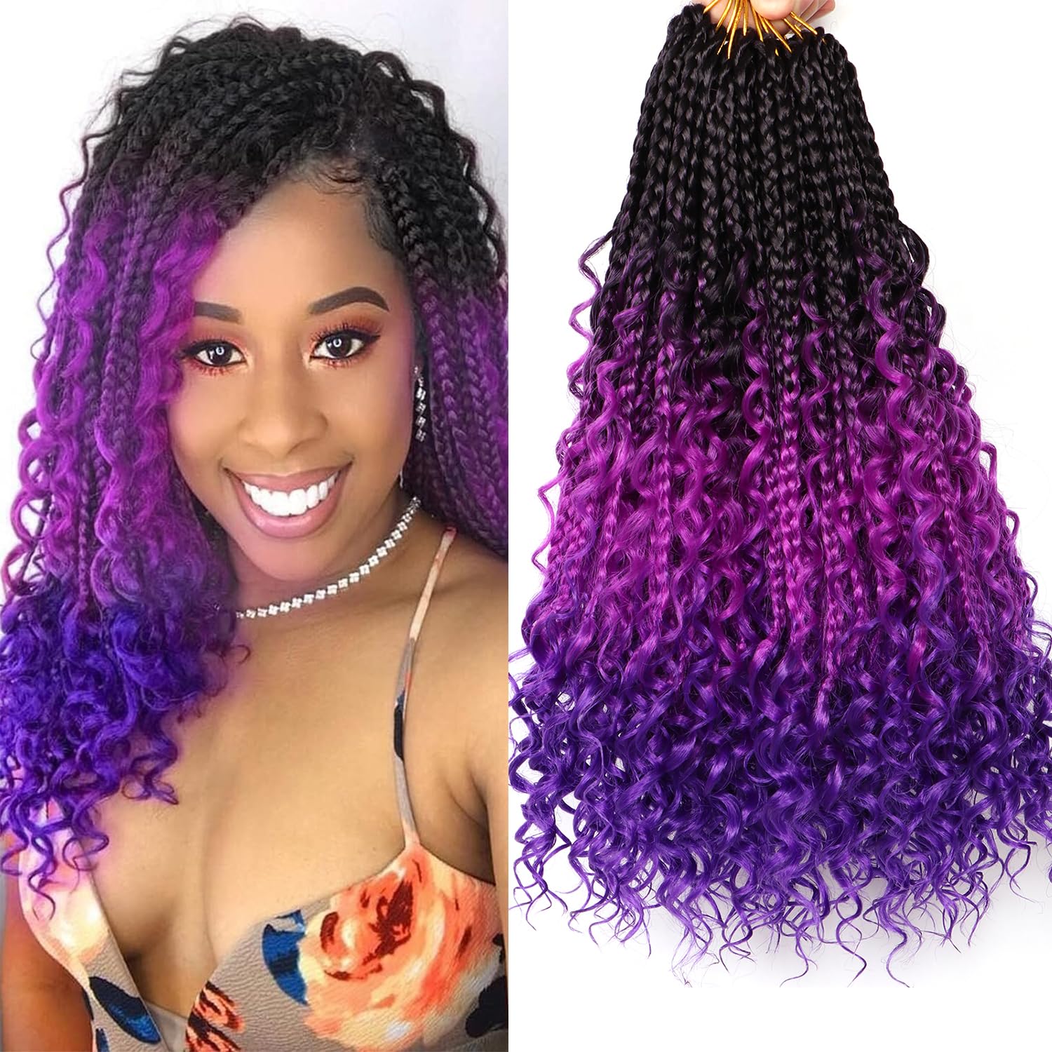 URNICE Goddess Box Braids Crochet Hair-9 Packs Crochet Braids for Black Women 14 Inch Crochet Braids with Curly Ends (Boho 14 Inch (Pack of 9), 1B/