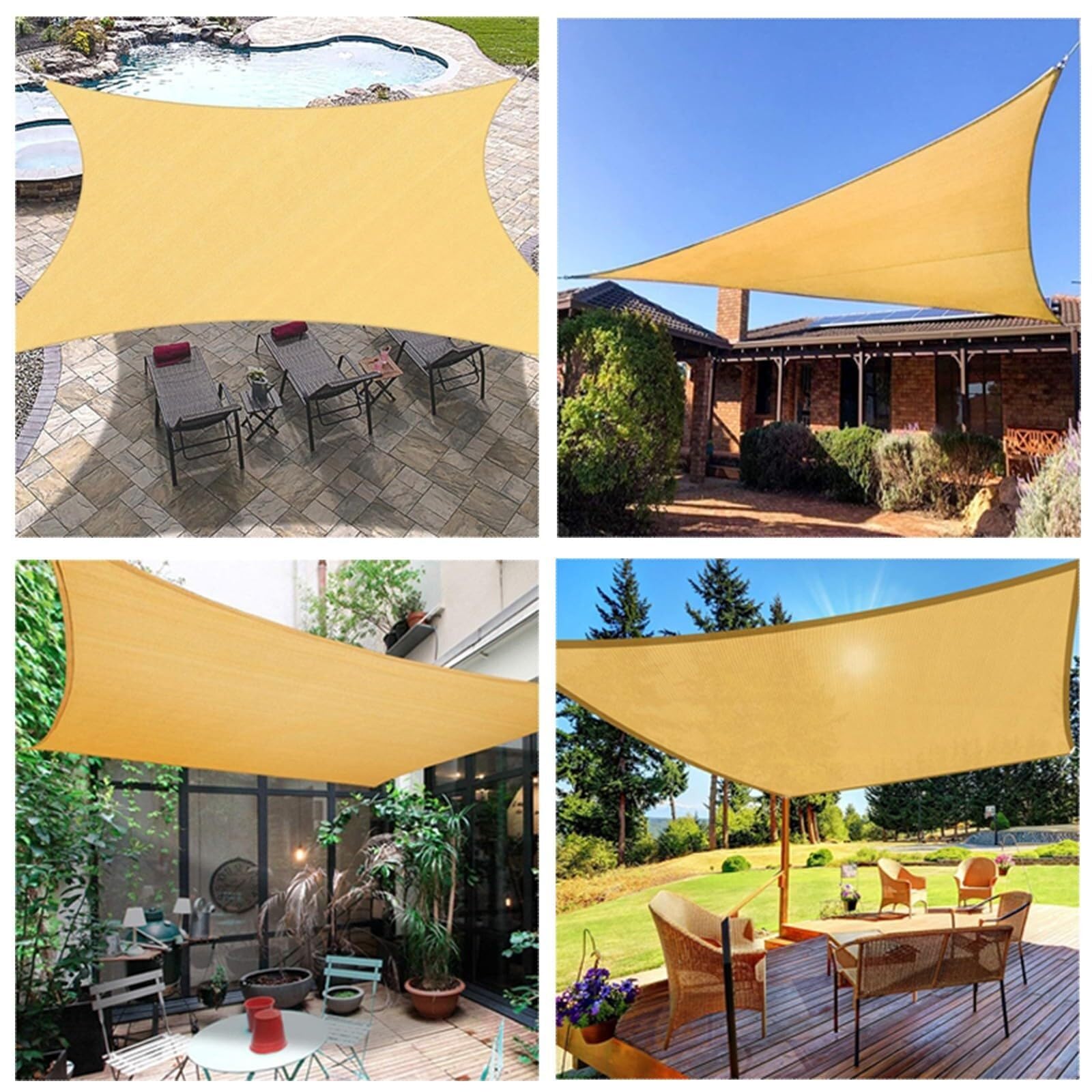 Siatka cieniująca 1 szt., siatka cieniująca z siatki cieniującej | Antystarzeniowy HDPE 160g/m², blokuje 95% UV, wzmocnione krawędzie, nierdzewne pierścienie, łatwy montaż (beżowy, 360x490cm)