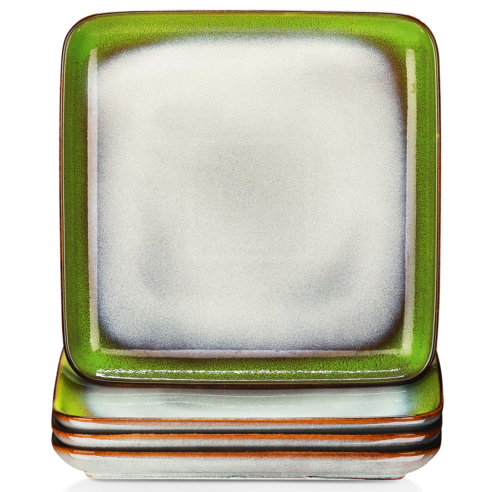 vancasso Dinner Plates, 10.5 Inch Scratch-Resistant Ceramic Plates, Microwave, Oven and Dishwasher Safe Plates Set of 4, Reactive Glaze and Vintage Green Look