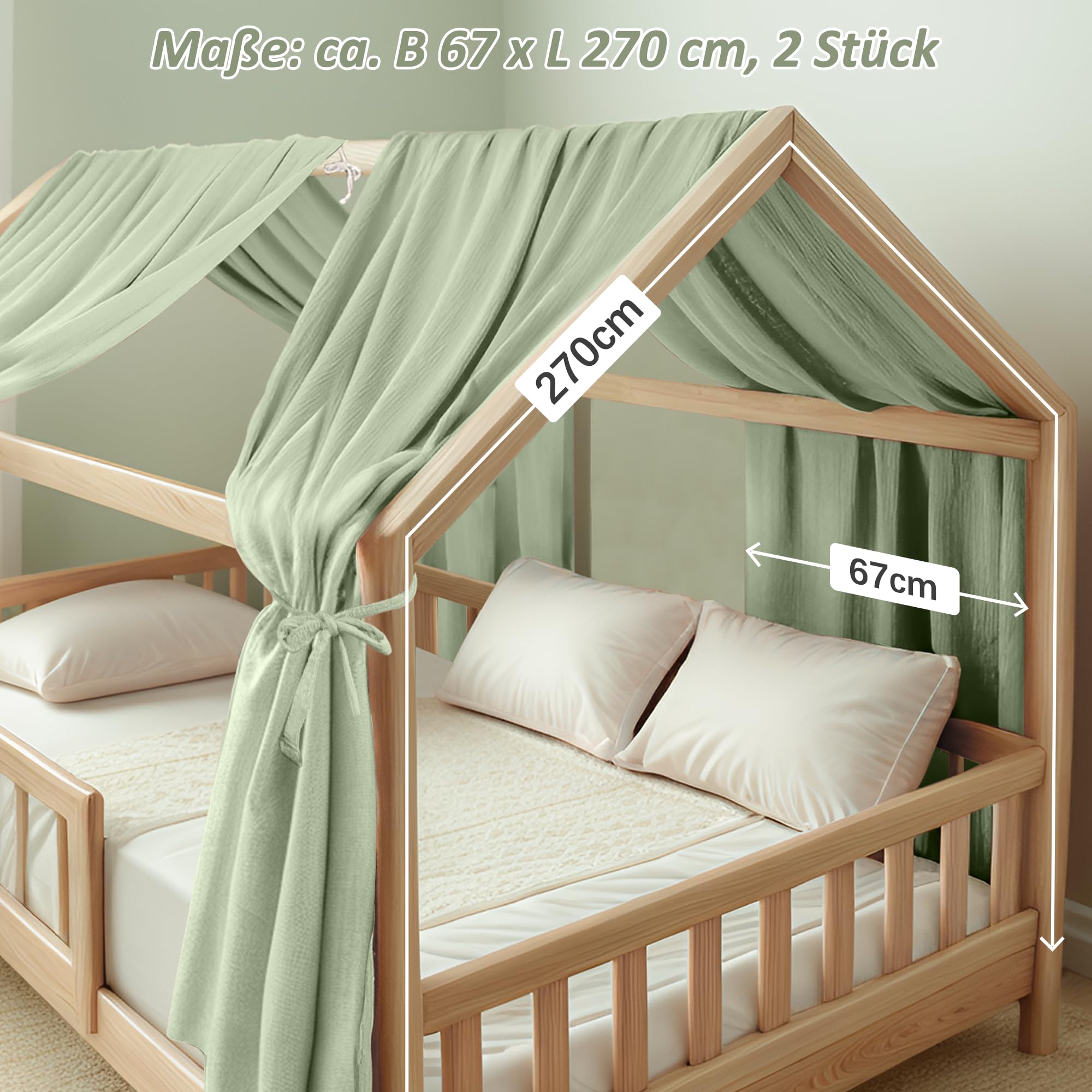 Juego de Decoración para Cama de Casa: Dosel de Muselina, 2 Doseles y 1 Banderín para Habitación Infantil - 67 x 270 cm
