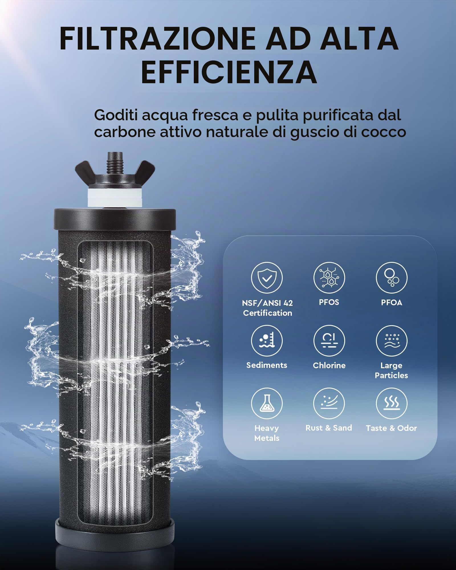 CO-Z 8.5L Sistema di Filtraggio dell'Acqua a Gravità Purificatore D'acqua a Gravità da Banco in Acciaio Inossidabile 304 con 2 Filtri al Carbone con Staffa e Rubinetto Certificazione NSF/ANSI 42