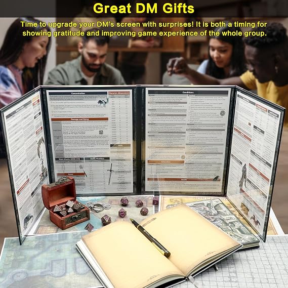 Haxtec DND DM Screen, Master Screen with Inserts Compatible with Dungeons and Dragons Board Game Masters, TTRPG Accessories DND Gifts for DM Dungeons Masters, DND Starter Set