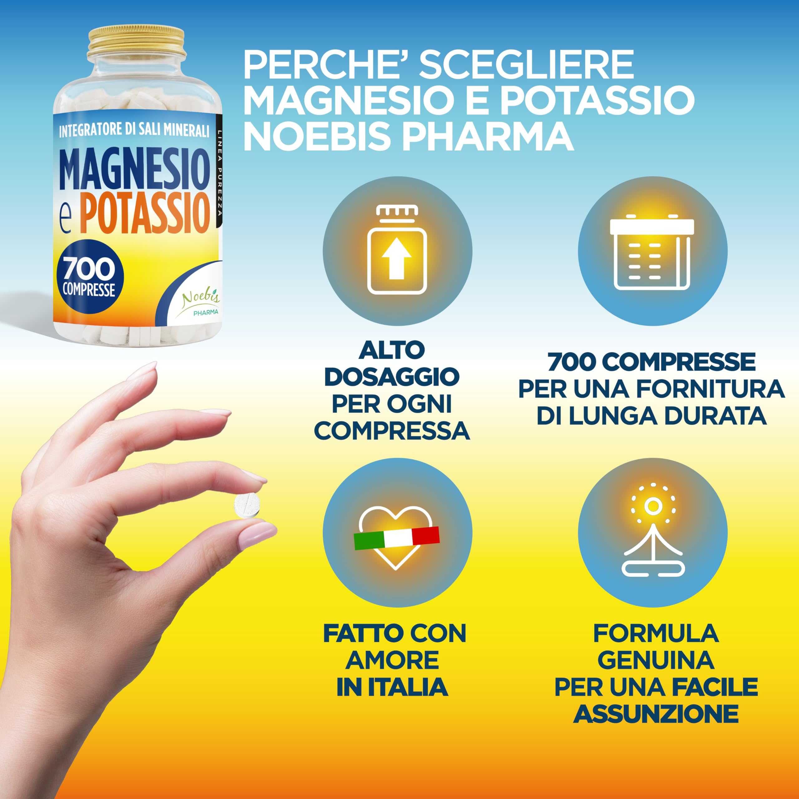 Magnesio e Potassio 700 Compresse - Magnesio Citrato e Potassio Citrato - contro Stanchezza e Fatica Fisica, Caldo, Sali Minerali Organici Altamente Assimilabili - Fornitura di Lunga Durata (1)