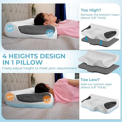 Vista 2 de Almohadas cervicales de espuma viscoelástica para dormir CPAP, almohada para dormir de lado para dolor de cuello y hombros, almohada ortopédica
