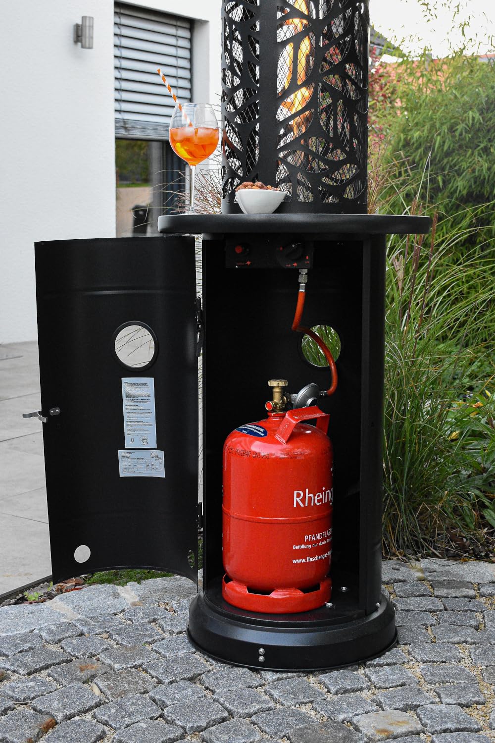 APANA Gasheizer 11,5 kW Bellamente Design New York - praktischer Gasheizstrahler für Terrasse, Garten und Balkon mit Umkippsicherung & Abschaltautomatik schwarz Pantone 7C