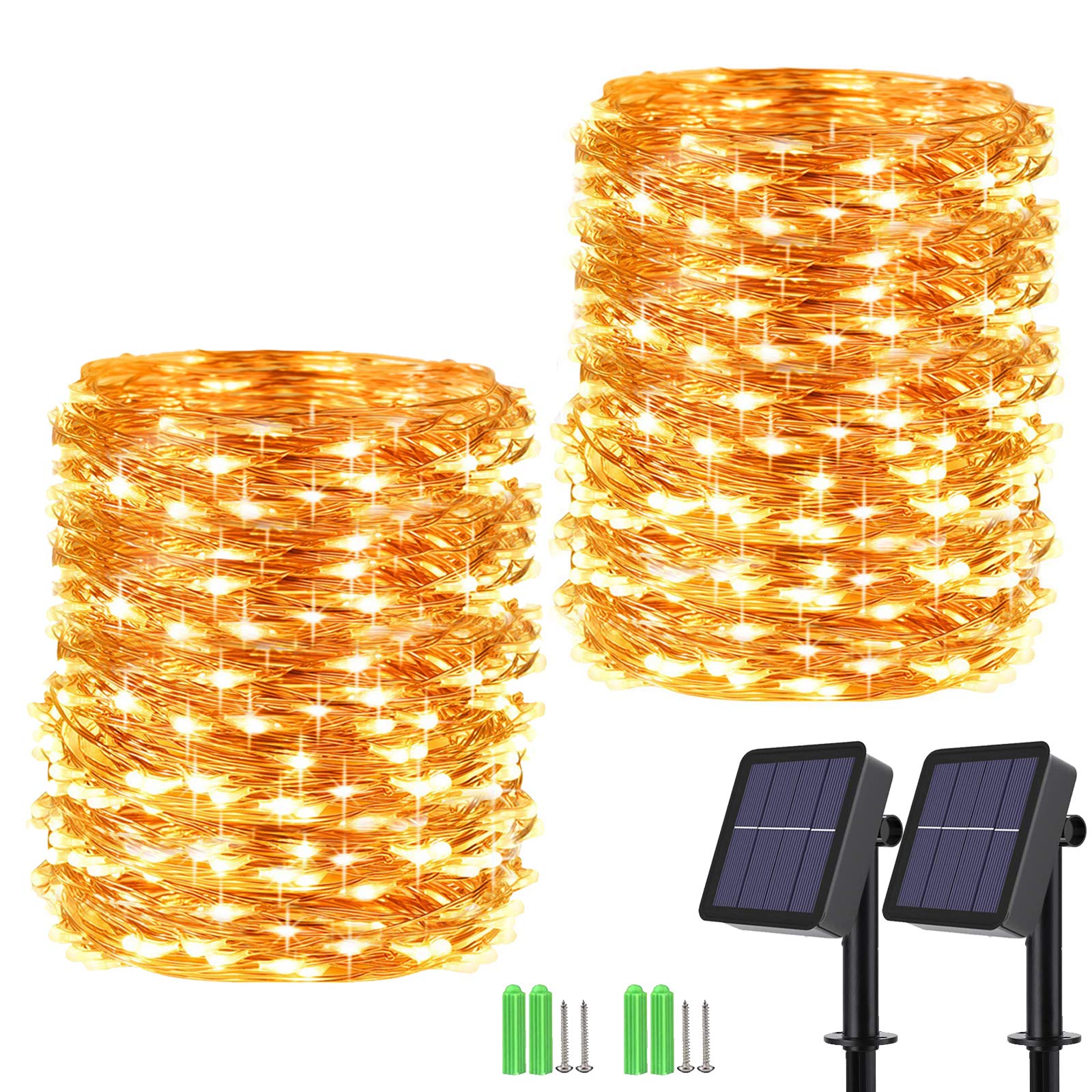 Toodour Solar String Lights Outdoor, 2 Pack Each 85ft 240 LEDs Solar Powered Fairy Lights, 8 Modes Waterproof Decoration Copper Wire Lights for Garden Patio Yard Trees Wedding Party Decor (Warm White)