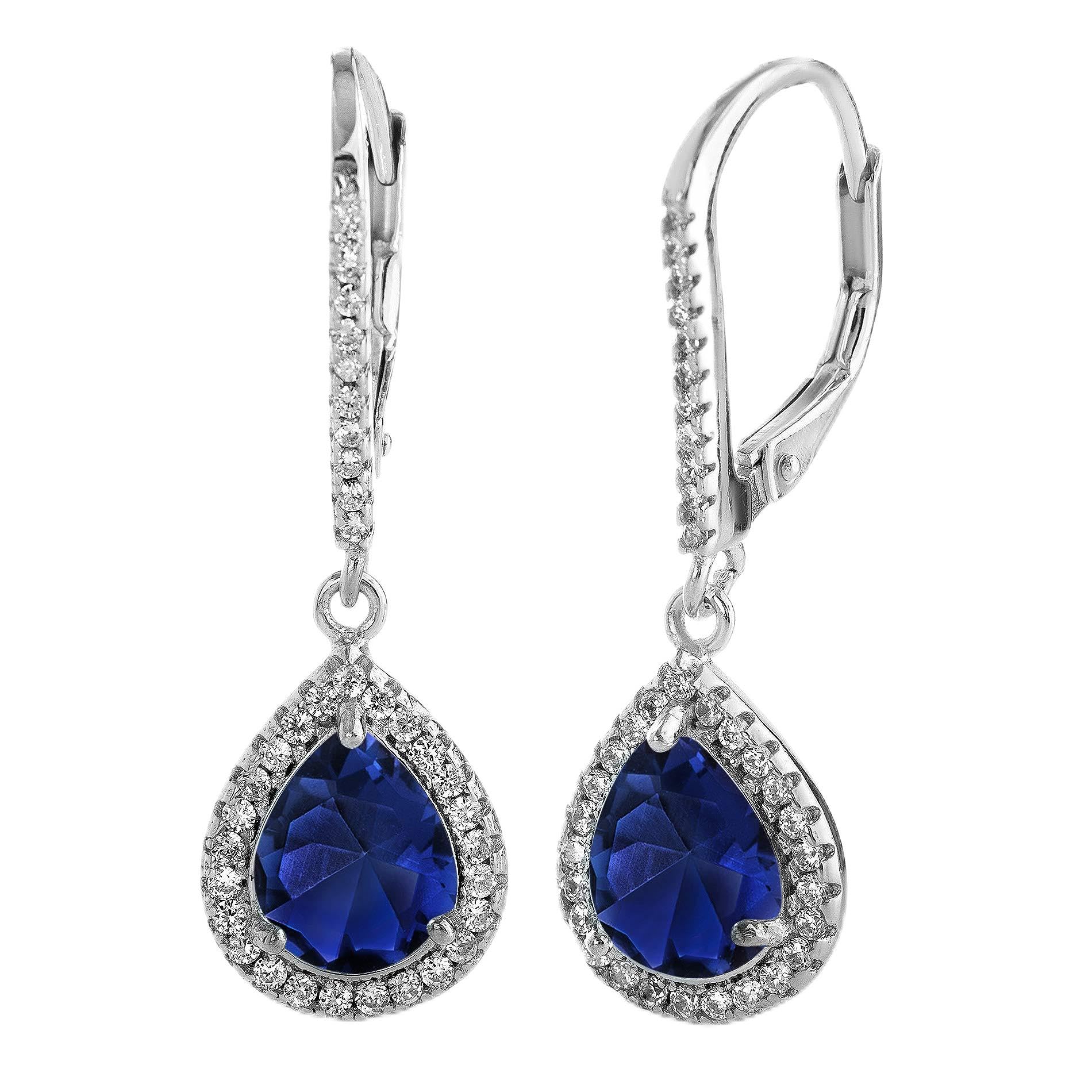 Lesa Michele 2 Cttw Cubic Zirconia Teardrop Dangle Earrings for Women Rhodium Plated 925 Sterling Silver