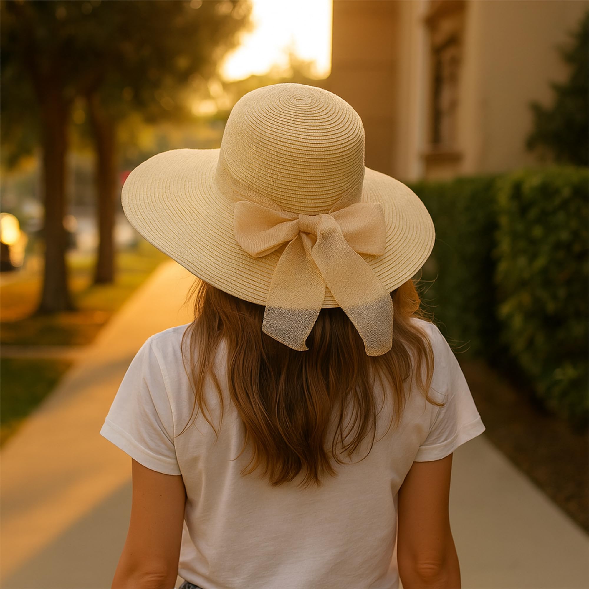 Cappello da Sole da Donna scanalatura in Paglia, Cappello Estivo con Fiocco, Cappello da Spiaggia, Cappello a Tesa Larga, Cappello floscio