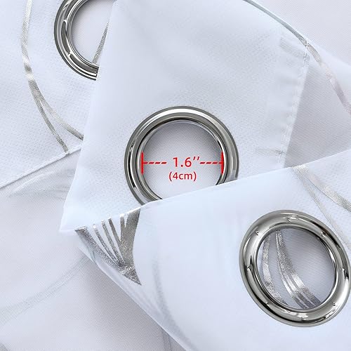Miniatura 5 de youleyar Cortinas transparentes de gasa con estampado de lámina plateada, cortinas de mimbre con ojales en la parte superior de 84 pulgadas de
