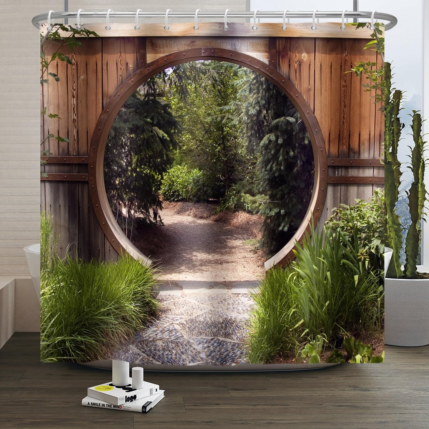 Rideau De Douche Imperméable Forêt Verte - 200x180 Cm - Motif Plantes Florales - Polyester