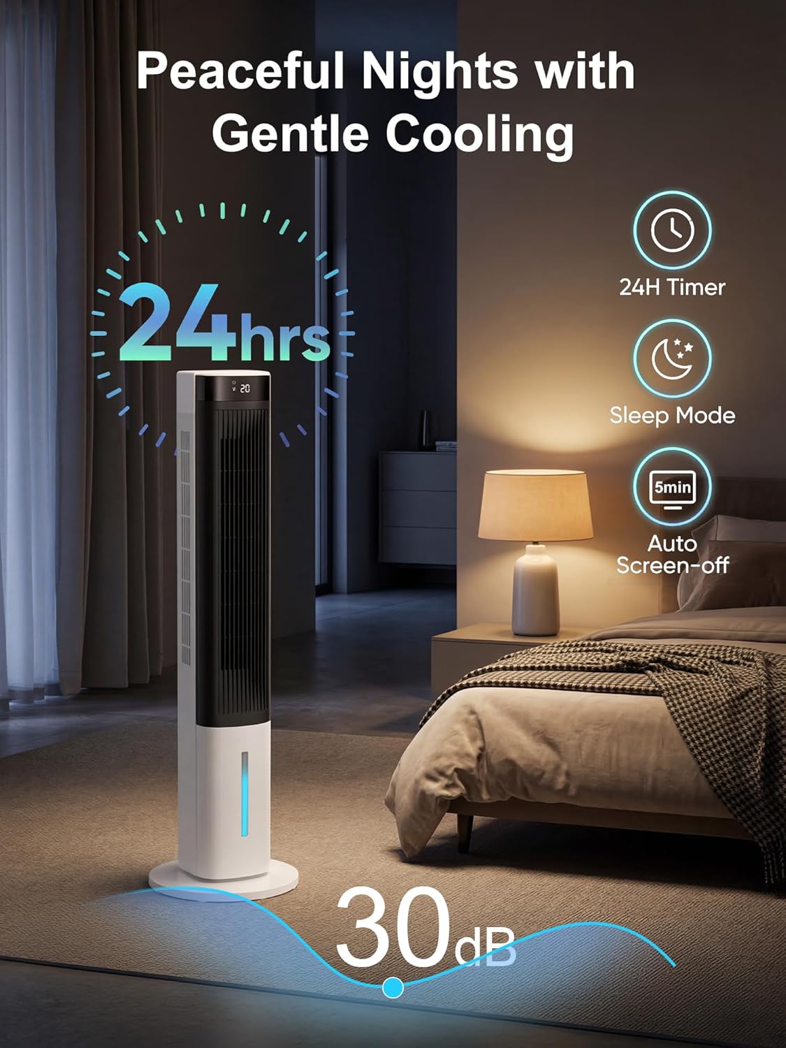 MEPTY Evaporative Air Cooler, 40" Windowless Portable Air Conditioners with 24H Timer, Cooling Fans that Blow Cold Air, 3 Speeds, 4 Modes, Remote,120°Oscillation, Swamp Cooler for Indoor Room Bedroom